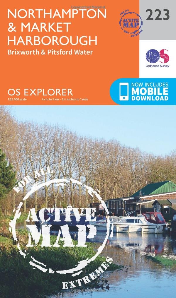 Northampton & Market Harborough Map | Weatherproof | Brixworth & Pitsford Water | Ordnance Survey | OS Explorer Active Map 223 | England | Walks | Hiking | Maps | Adventure
