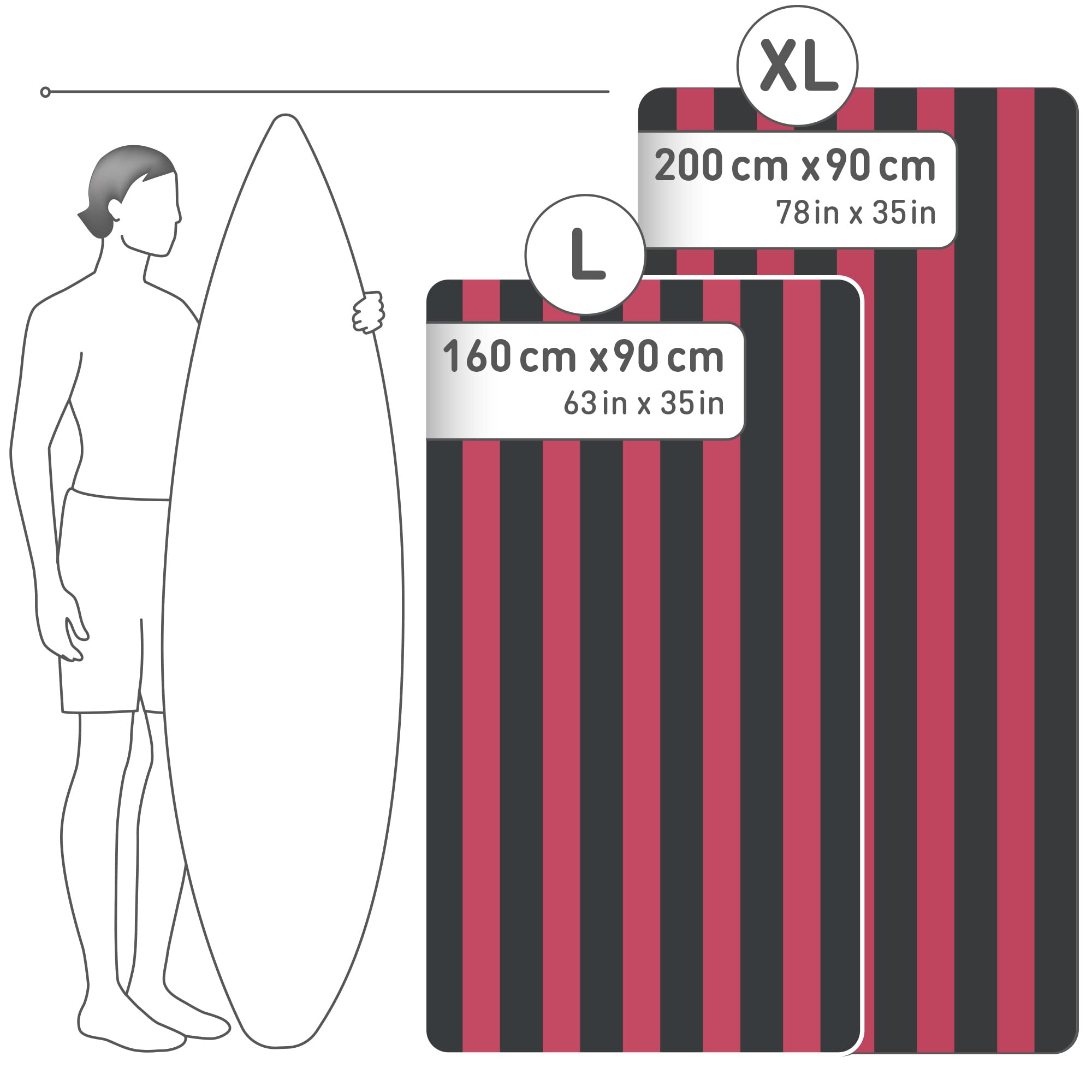 Fit-Flip Telo Mare microfibra – leggero, fine e ad asciugatura rapida - Asciugamano Microfibra Grande Telo Mare XXL - 100% riciclato - rigato rosso bordeaux-grigio scuro 200cmx90cm