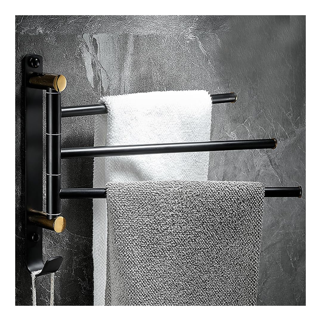 LMYSXAOZ Antique Brass Swivel Towel Rack - Gold Swing Out Bar Space Saving Swinging for Bathroom Brushed Nicke Heavy Duty Wall Mounted Holder black1-4bar