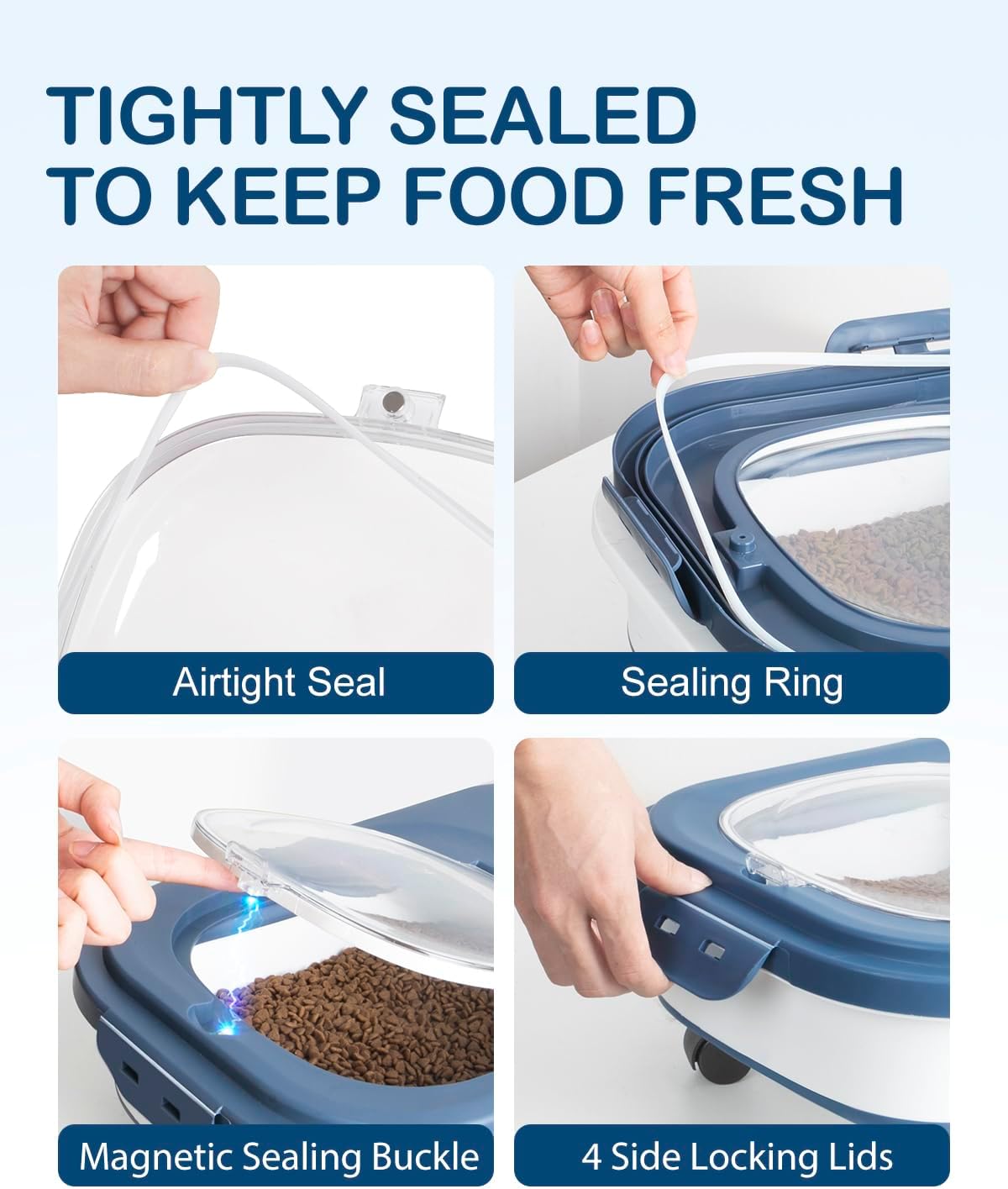 Easy-Move Airtight Dog Food Bin, Collapsible Design with Built-in Scoop and Wheels