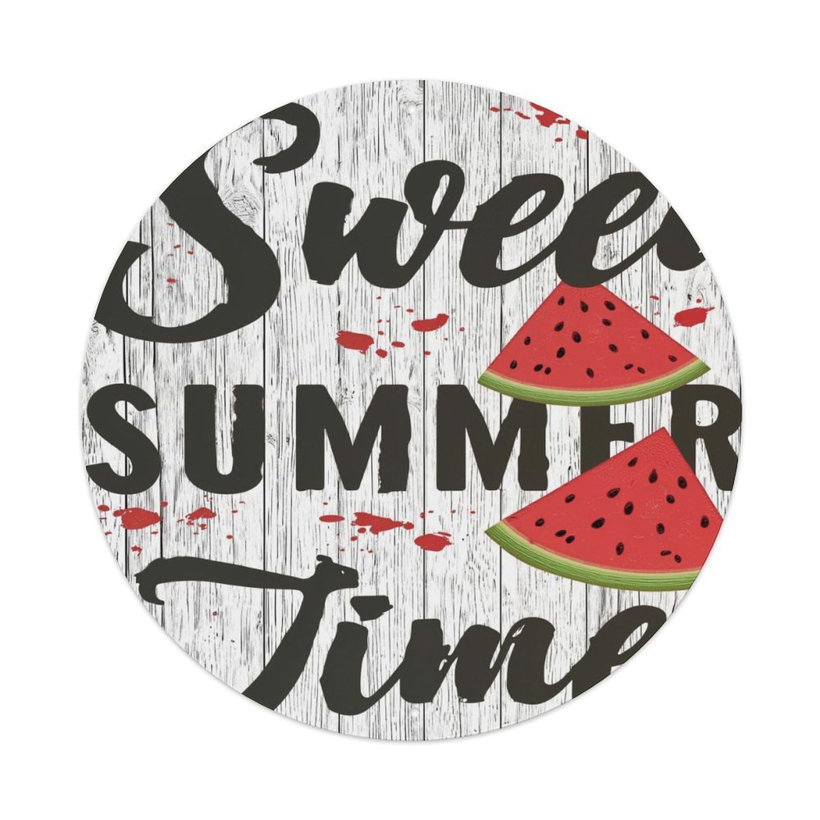 Sweet Summer Time Watermelon Slices Vintage Metal Tin Sign Retro Wall Decor for Home Bar Garage Cafe, Indoor & Outdoor Decorative，circle Metal Poster, 8x8 Inch