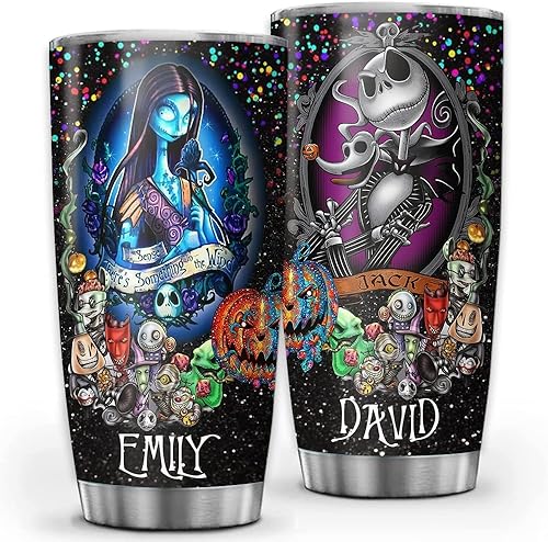 Vaso personalizado de SallyJack para parejas diseño de pesadilla Halloween aniversario San Valentín regalos para él esposa marido antes de Navidad