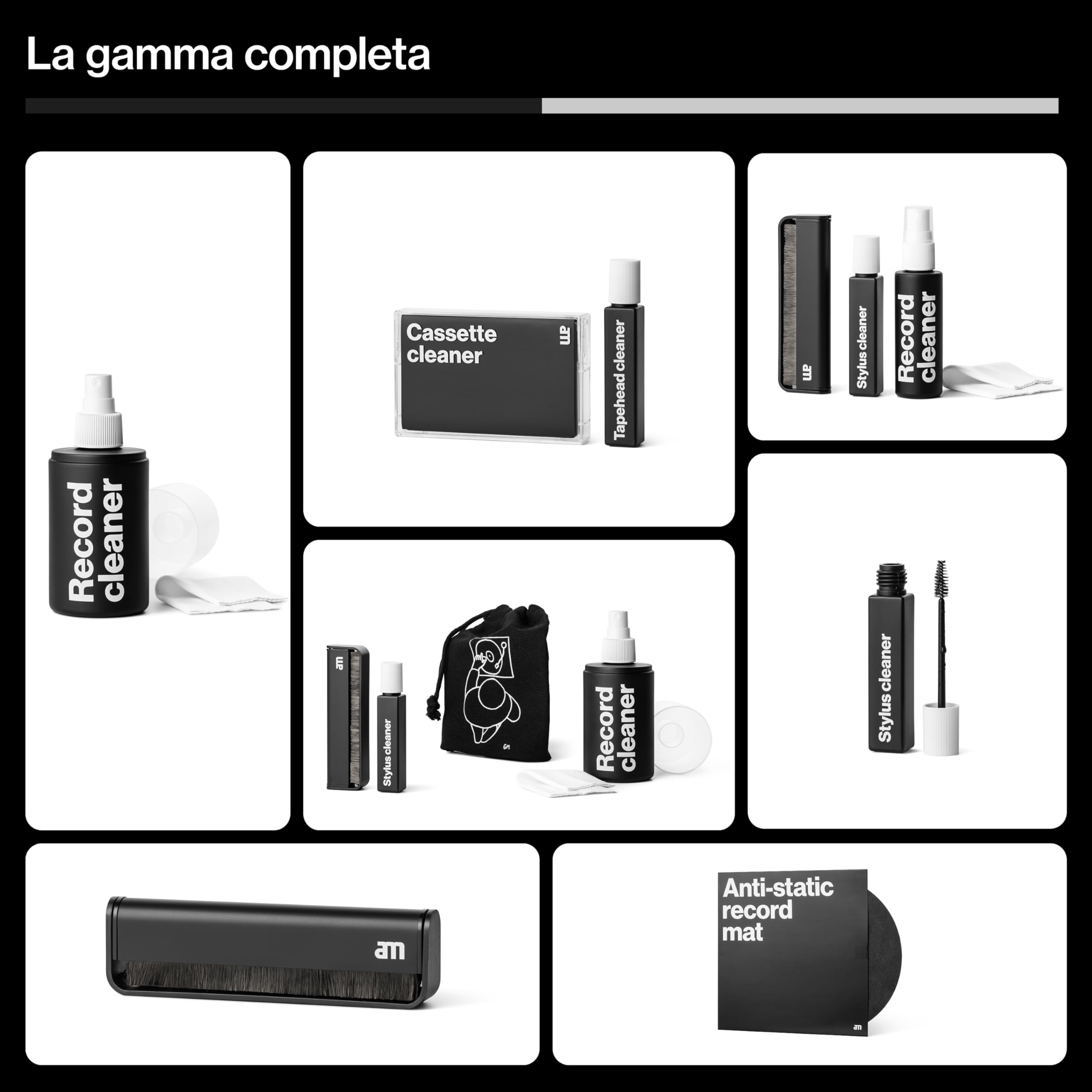 am Kit Pulizia Vinili 4 in 1 – Spray Pulizia Dischi da 200 ml, Stylus Cleaner, Spazzola in Velluto e Spazzola in Setole di Capra per Giradischi e Dischi in Vinile
