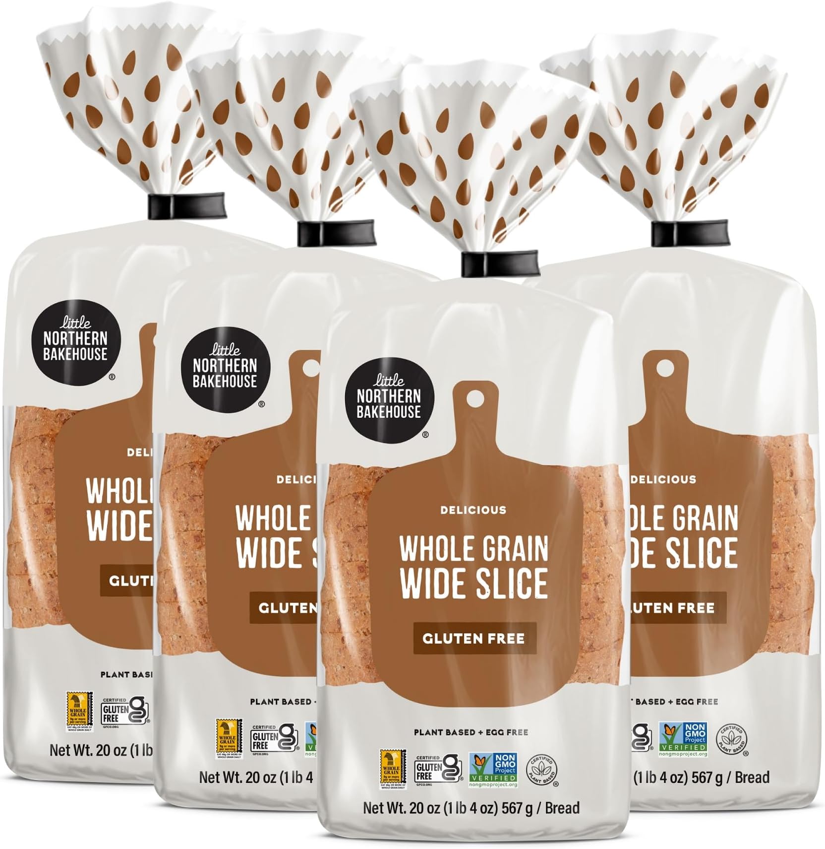 Little Northern Bakehouse Wide Sliced White Gluten Free Bread, Vegan Bread, Non-GMO and Allergy-Friendly, Gluten Free Food, Meals, Snacks - Wide Sliced Whole Grain (8 pack, 20. oz each)