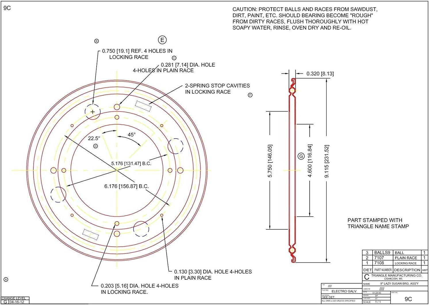 Qty 2 Triangle Mfg. 9C Round 9" Inch Lazy Susan Bearing, 750 lb Load Capacity, H 5/16", Ungreased
