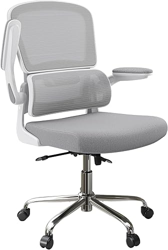 Miniatura 8 de Silla de oficina ergonómica, cómoda silla de oficina con brazos abatibles, soporte lumbar adaptable, silla de computadora de malla con cojín grueso,