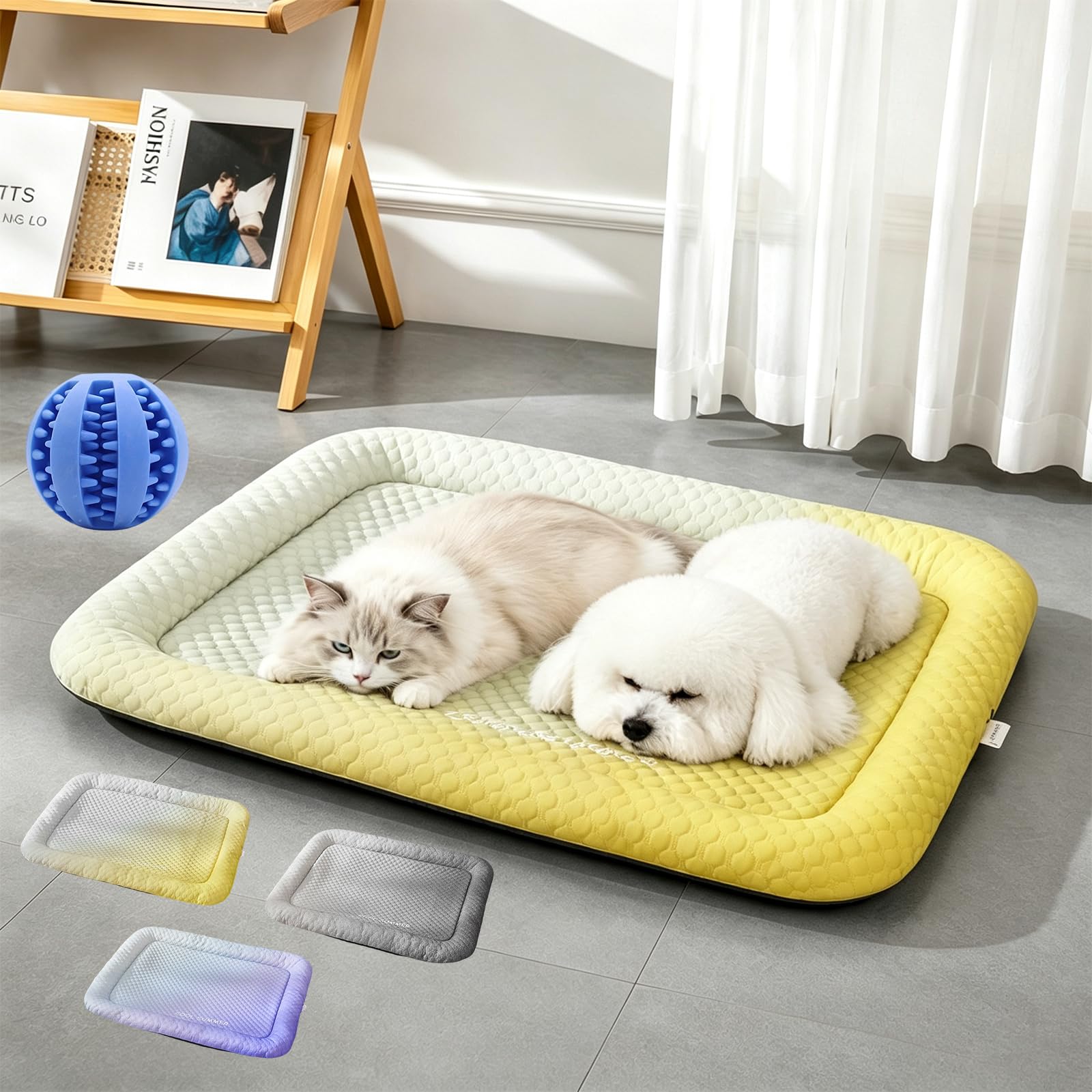 Pet Cooling Pad Mat for Dogs and Cats, Ice Silk Cooling Mat for Dogs, Non-slip Ice Silk Summer Cool Bed Blanket in Gradient Colours, Cloud-Like Comfort, Washable, for Indoor Floors Car (#1 2pcs,L)