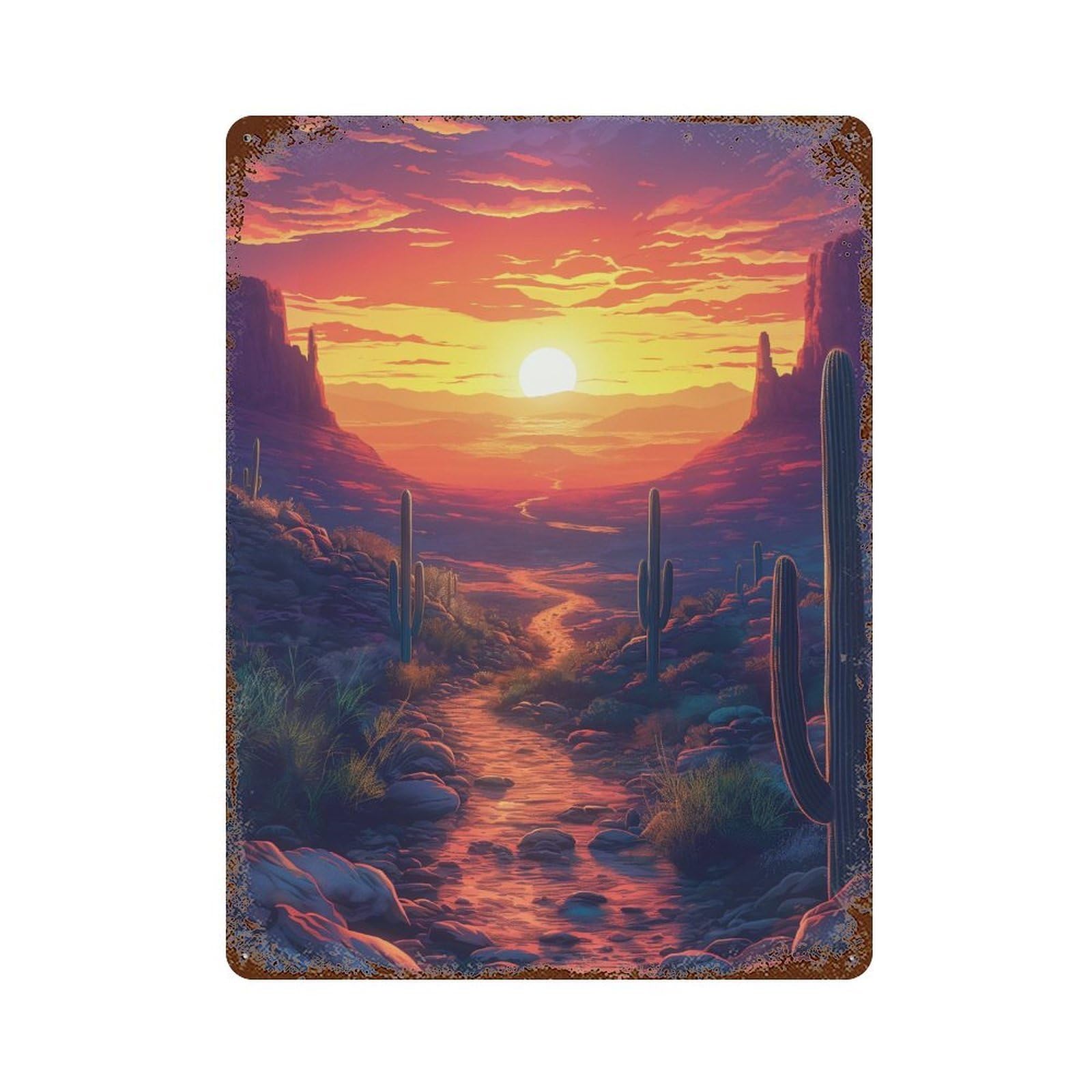 Desert Sunset Pathway Retro Metal Sign 15.7"x11.8", Shabby Chic Decor for Bistro, Counter And Cafe Decor