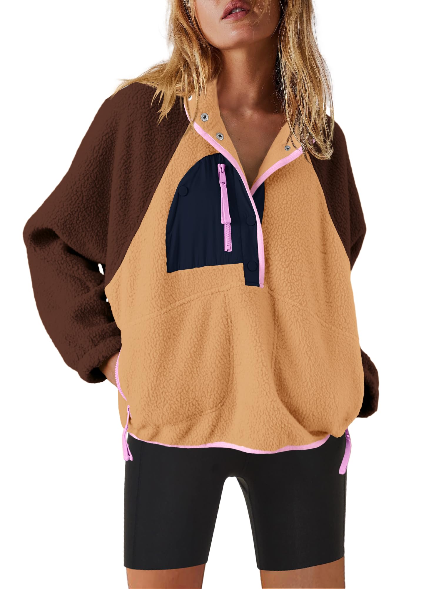 Nirovien Womens Fleece Pullover Long Sleeve Sherpa Jacket Button Down Fuzzy Sweatshirt Warm Outwear with Pockets