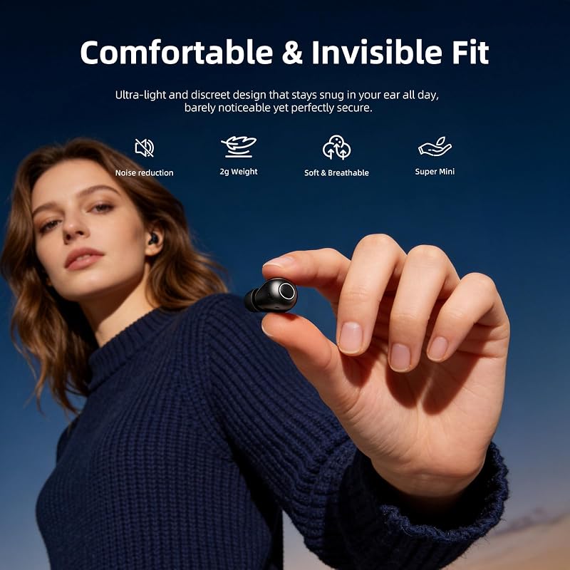 CUAUUO Mini Wireless Sleep Earbuds for Small Ears – Invisible, Low Profile Sleep & Work Earbuds, Tiny Discreet in-Ear Headphones, Discreet in-Ear Earphones for Small Ear Canals (Purple) image 4