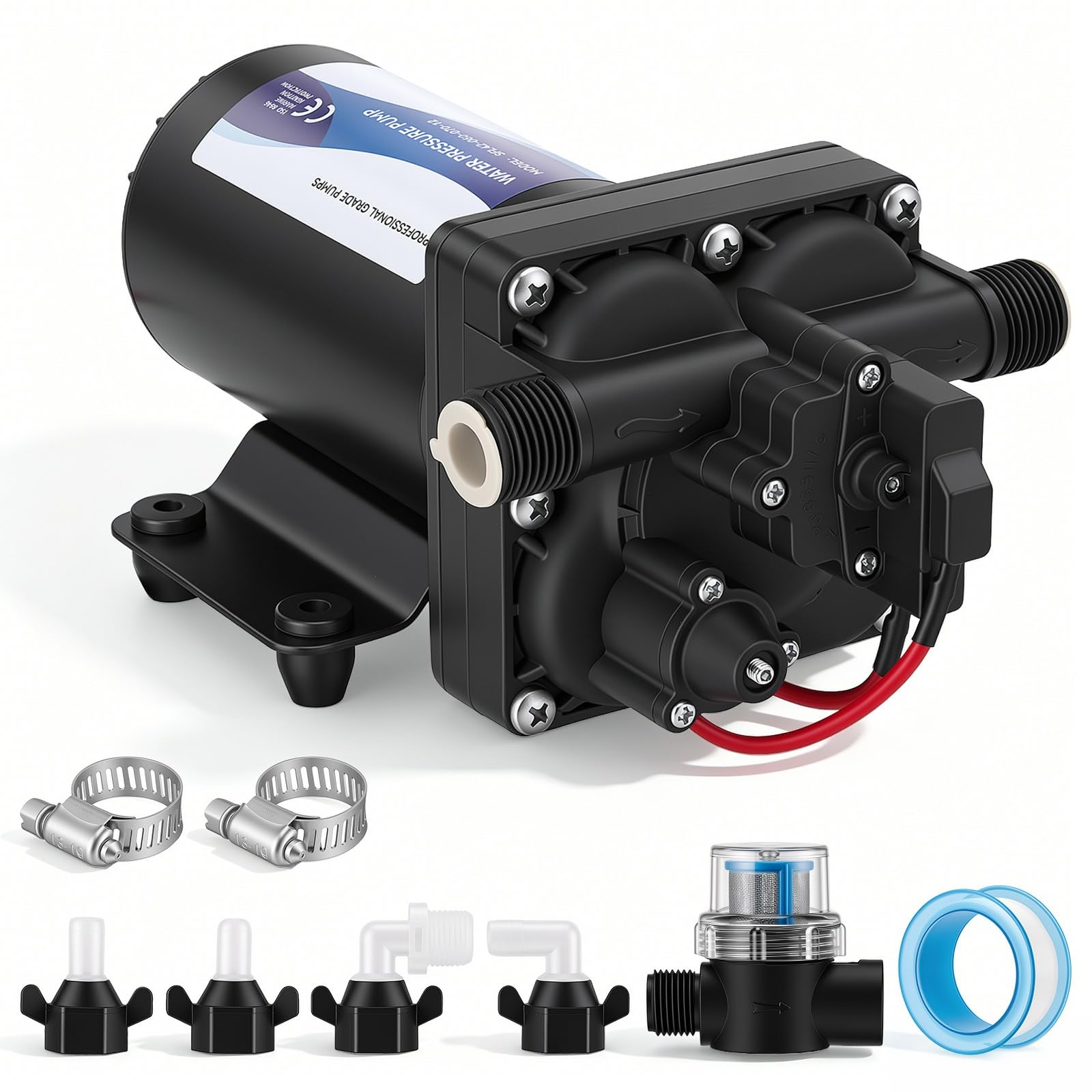 Caravan Water Pump 12V 6.0GPM 70PSI, Self Priming RV Diaphragm Pump with Heavy Duty Pressure Switch and Strainer, 12V DC Water Pump for RV, Boat, Marine, Yacht, Garden and Irrigation