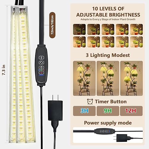 Miniatura 5 de Soportes para plantas de interior con luz de cultivo para plantas de interior, estante interior de 62 pulgadas de alto con dispositivo antivuelco,