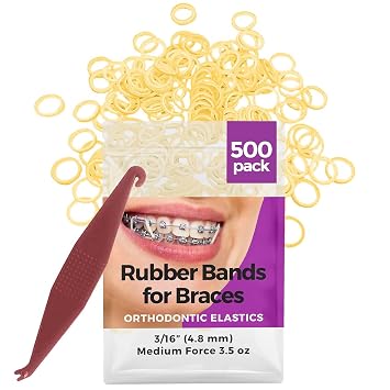 Orthodontic Rubber Bands for Braces 3/16 Medium Force 3.5 oz - 500 Pack, Natural, Elastic Braces Rubber Bands, Orthodontic Elastics for Fixing Tooth Gaps, Dreadlocks, Includes Free Elastic Placer