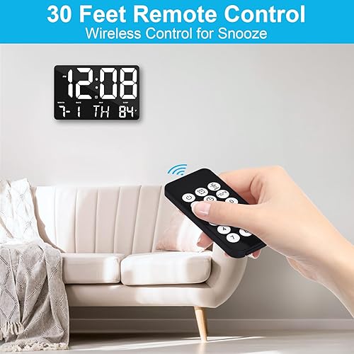 Miniatura 5 de Amgico Reloj despertador digital con repetición, temperatura, atenuación automática, calendario de pantalla grande de 11.5 pulgadas, reloj de