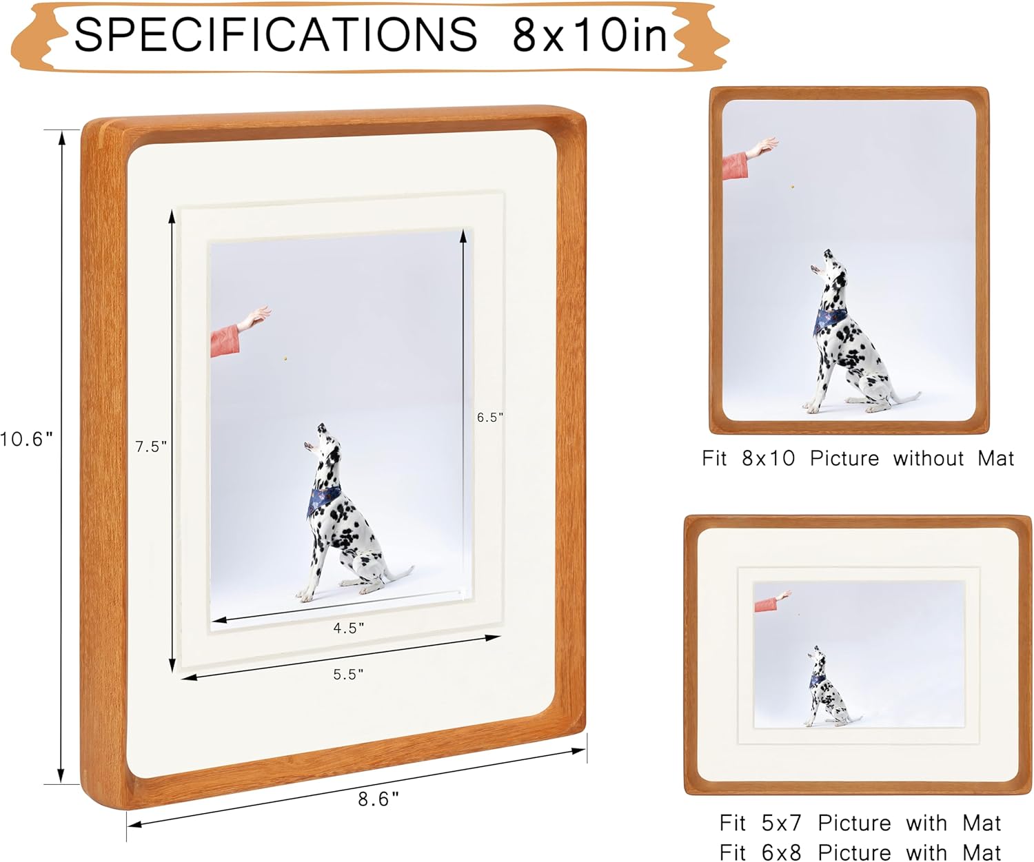 8x10 Picture Frame, Display Photos 5x7/6x8 with Mat or 8x10 without Mat, Made of Solid Natural Teak Wood with Real Glass Vertical Horizontal Standing for Desk Tabletop Wall Hanging Gallery - Image 3