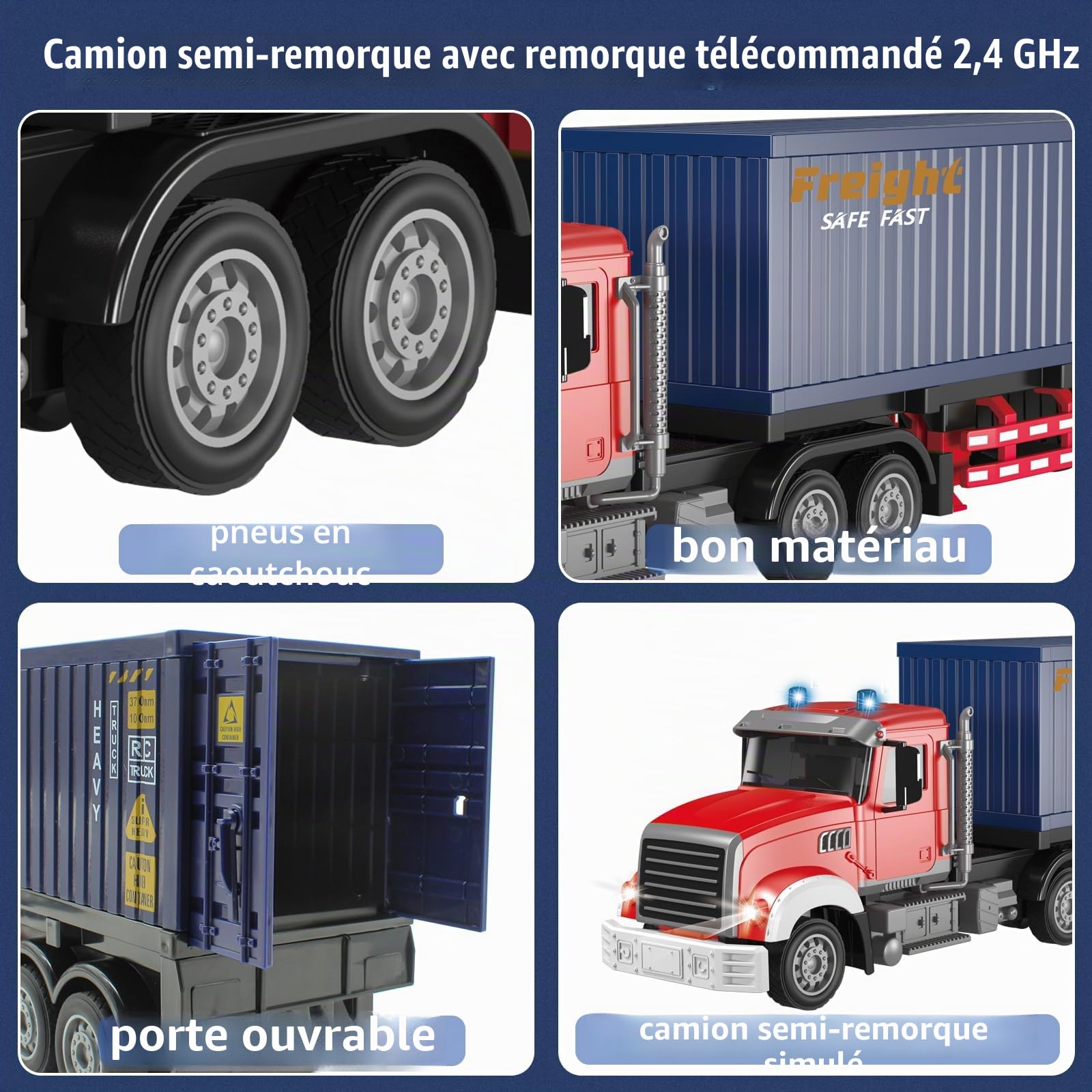 Mostop Camion Transporteur de Conteneurs RC, Véhicule de Transport ABS & Métal 10WD, Chariots Transportables de Grande Taille avec Télécommande et 8 Chariots, Camion Jouet Transporteur avec Lumières