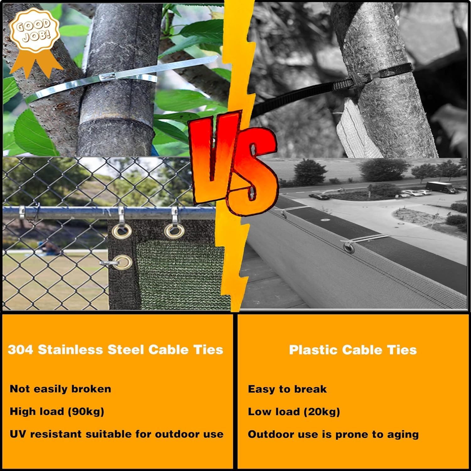 Stainless Steel Cable Ties, Deecam 50 Pcs 4.6×500mm Metal Cable Tie, 304 Stainless Zip Ties with Steel Ball Stopper - Image 3