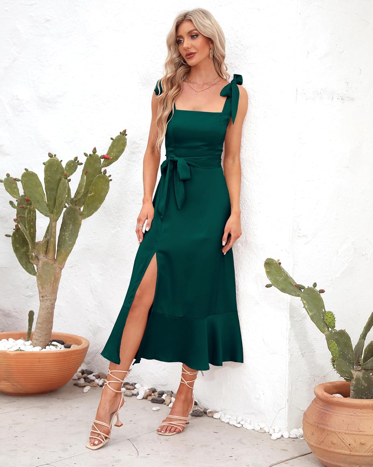 Women's Fall Wedding Guest Dress Square Neck Sleeveless Side Slit Formal Dresses for Women Cocktail Party Prom - Image 5