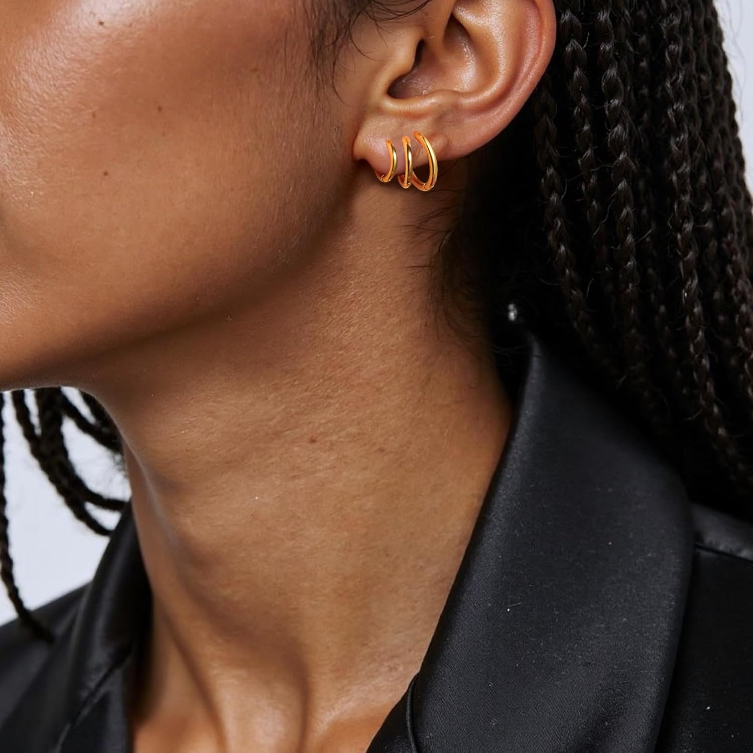 14K Gold Plated Small Hoop Earrings for Women, Hypoallergenic Silver Stackable Earrings & Gold Earring Set, Dainty Huggie Stacks Set for Multiple Piercings - Image 5