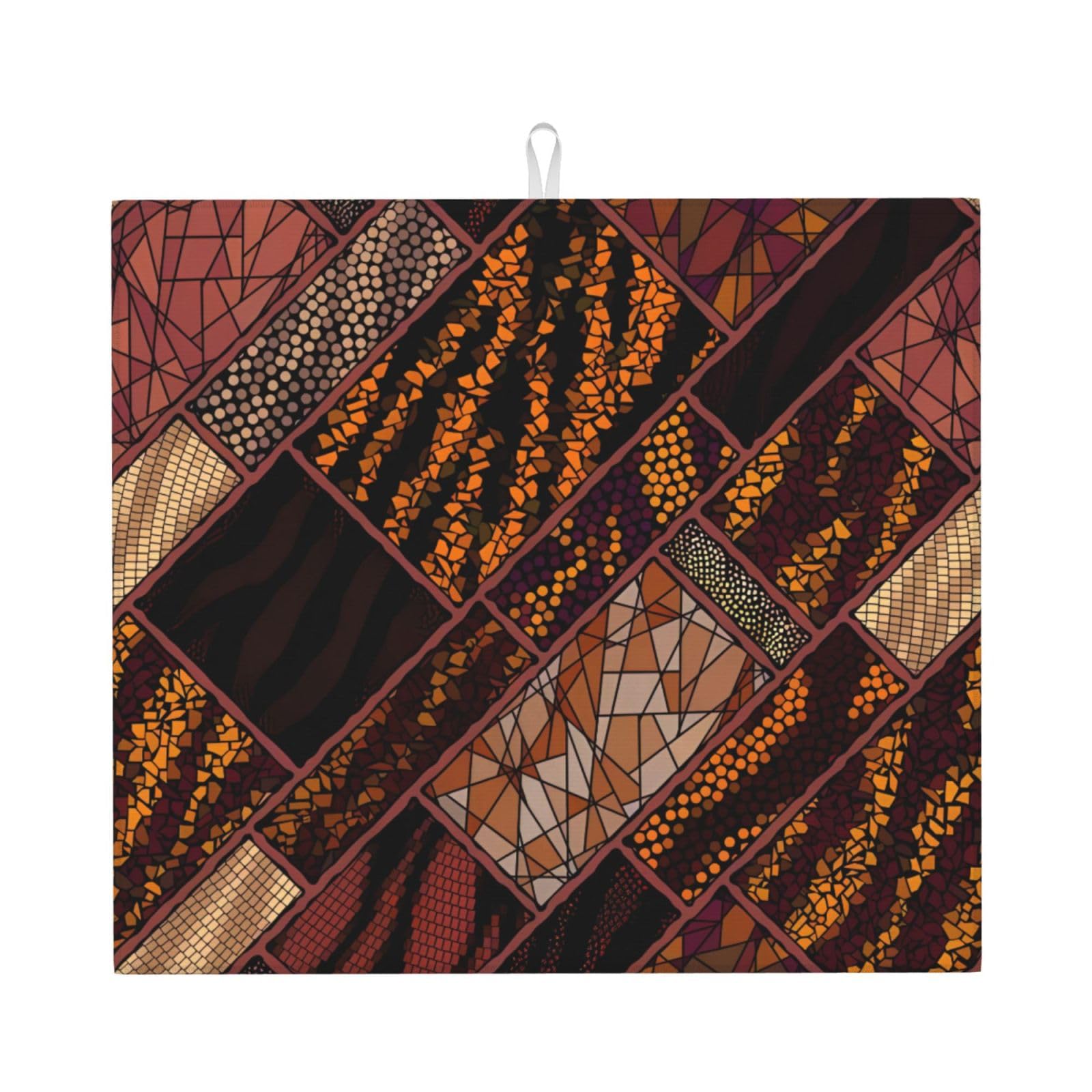 HJFCZH African Style Patchwork Prints Kitchen Drying Mat – Absorbent Microfiber Throw for Dishes, Non-Slip Counter Cover, Quick-Drying Layer with Fade-Resistant Print