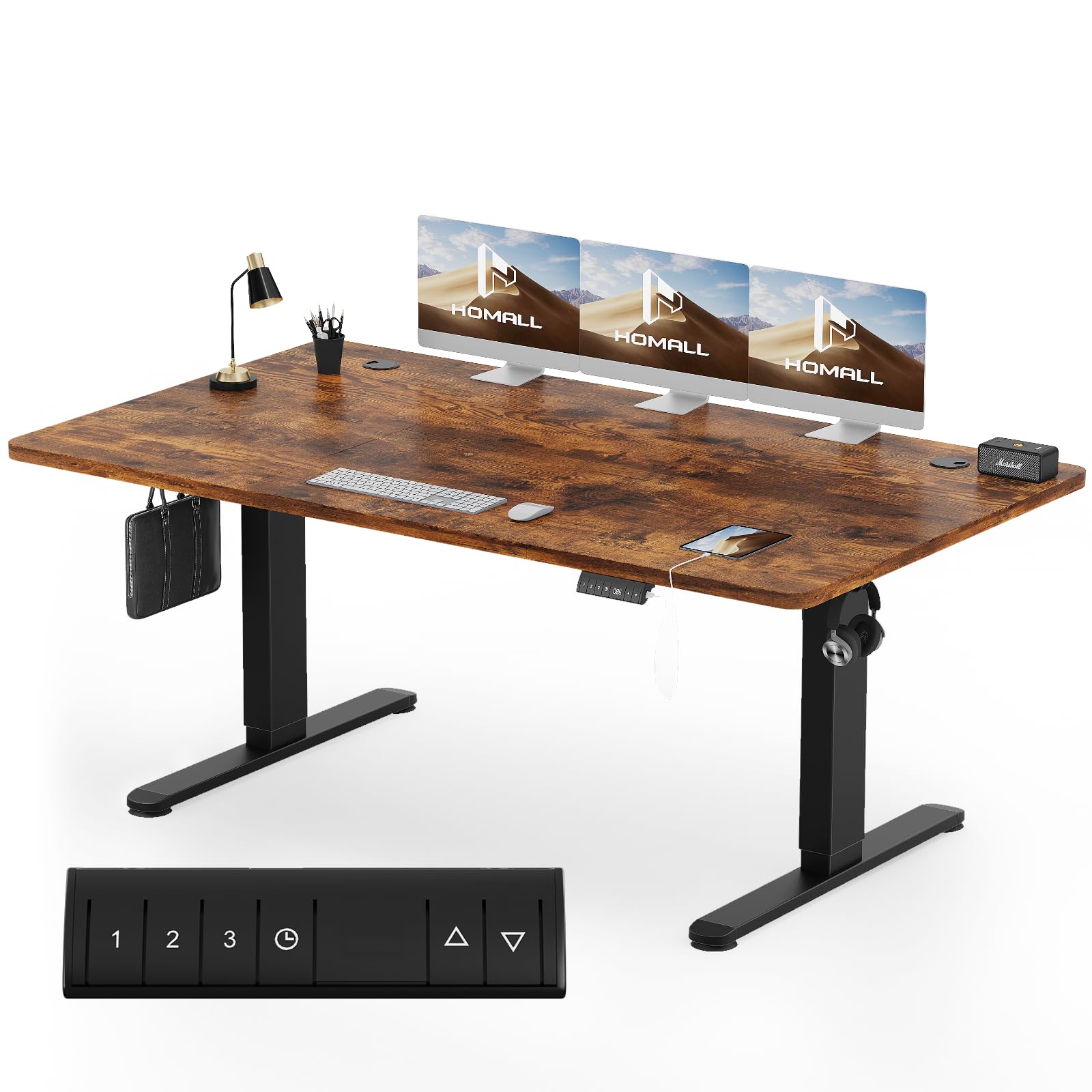 Homall Standing Desk Electric 180x80cm with USB Charging Hook, Height Adjustable Desk 3 Memory Smart Pannel, Sit Stand for Home Office Desks with Splice Board — image 1