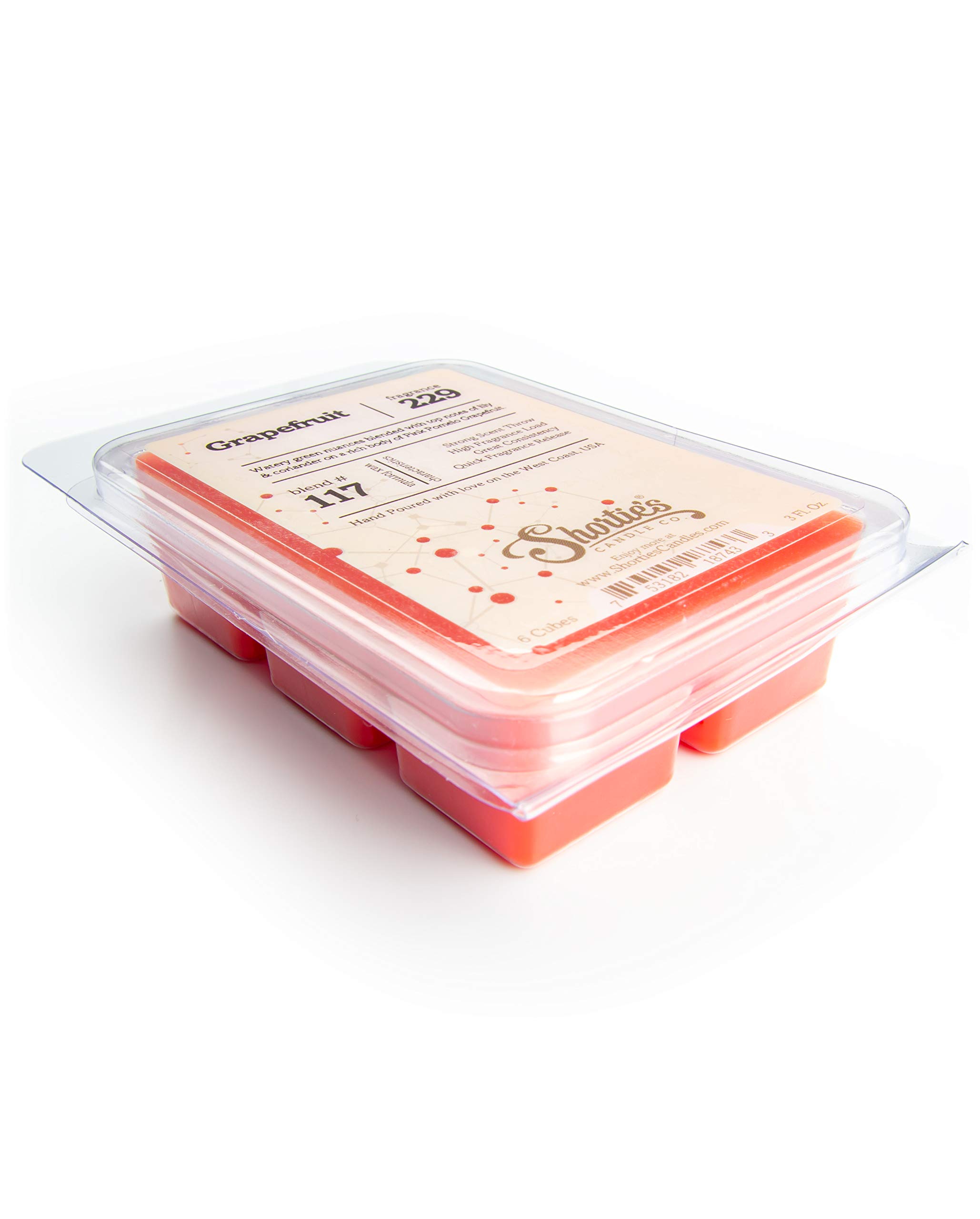 Shortie's Candle Company Grapefruit Wax Melts Multi Pack - Formula 117-2 Highly Scented 3 Oz. Bars (6 Oz. Total) - Made with Essential & Natural Oils - Fruit & Berry Air Freshener Cubes Collection