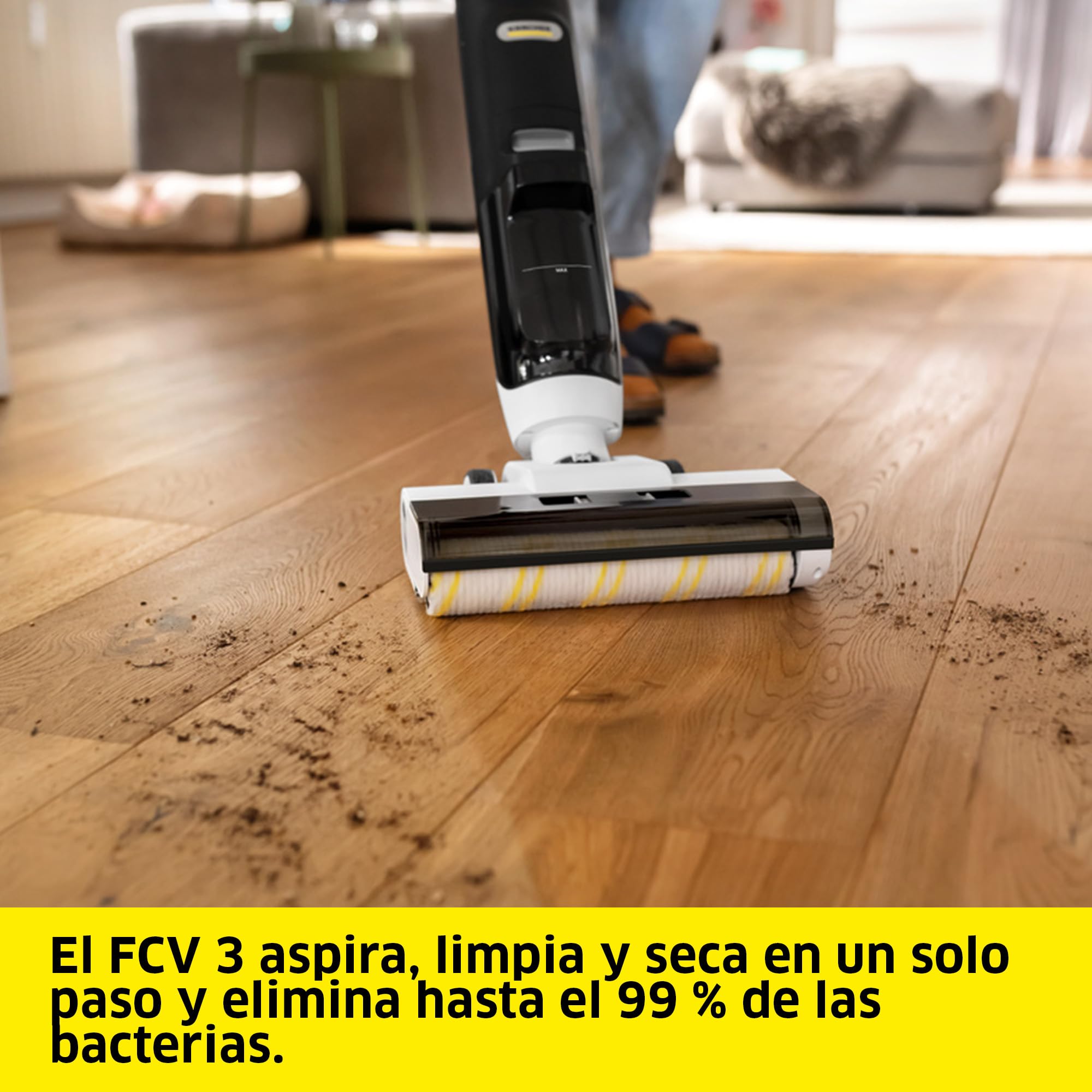 KÄRCHER fregona aspiradora FCV 3, Aspirador y fregasuelos inalámbrico con 3 Modos, autonomía de la batería: Aprox. 30 min, Rendimiento de Superficie por Carga de batería: Aprox. 130 m²