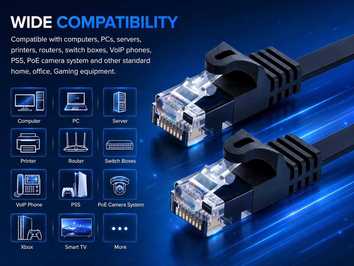 BRENDAZ Lot de 2 câbles Ethernet Cat5e de 30,5 m – Câble de raccordement réseau sans accroc, plat, 350 MHz, UTP, pour PC, serveur, routeur, modem, TV, PS5, consoles de jeux (2 pièces, 30,5 m)