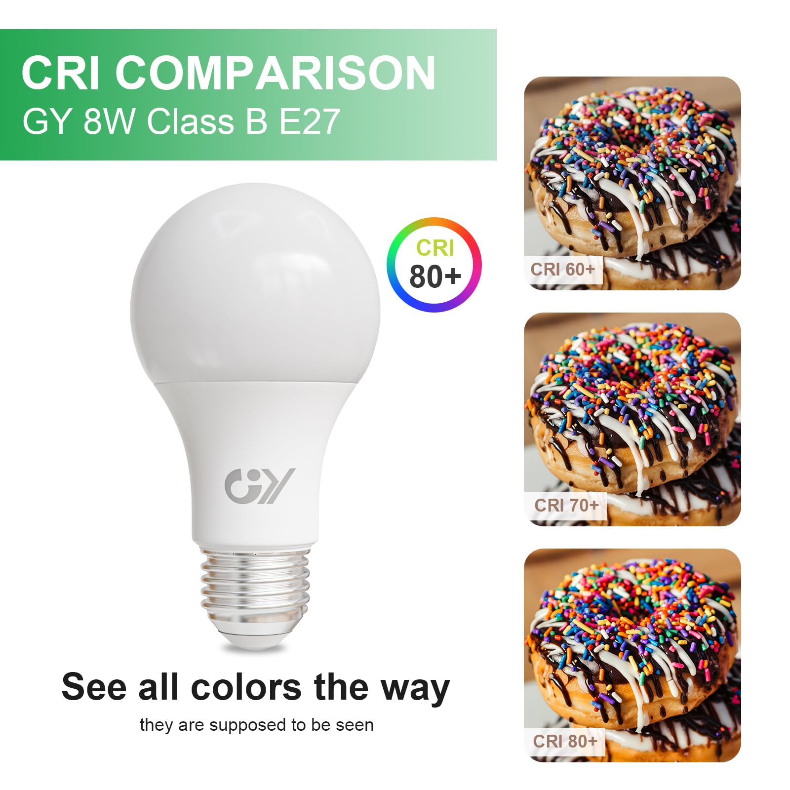 GY 8W Bombillas Led E27 6500K Luz Blanca Fría, 8W Equivalente a 100W, 1521 Lúmenes, No Regulable, A60 Bombilla Bajo Consumo Pack de 6