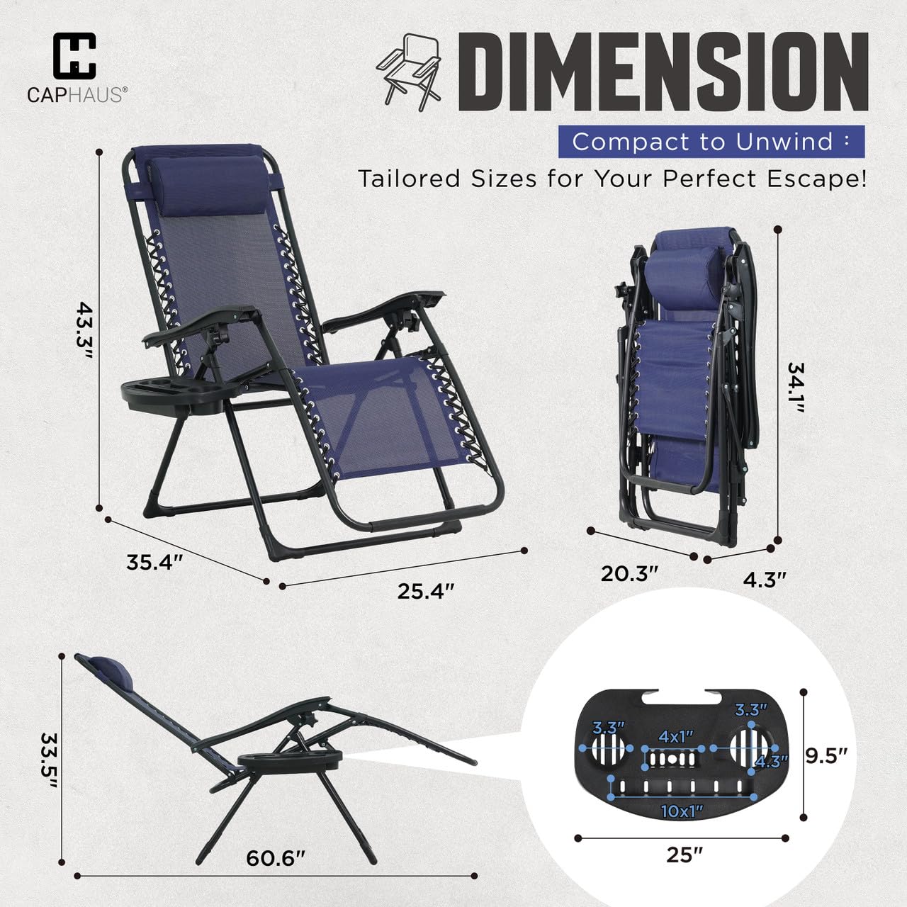 CAPHAUS Blue Zero Gravity - Silla reclinable de gravedad cero, silla de salón de gravedad cero, silla reclinable para exteriores, silla antigravedad para interiores y exteriores, silla reclinable