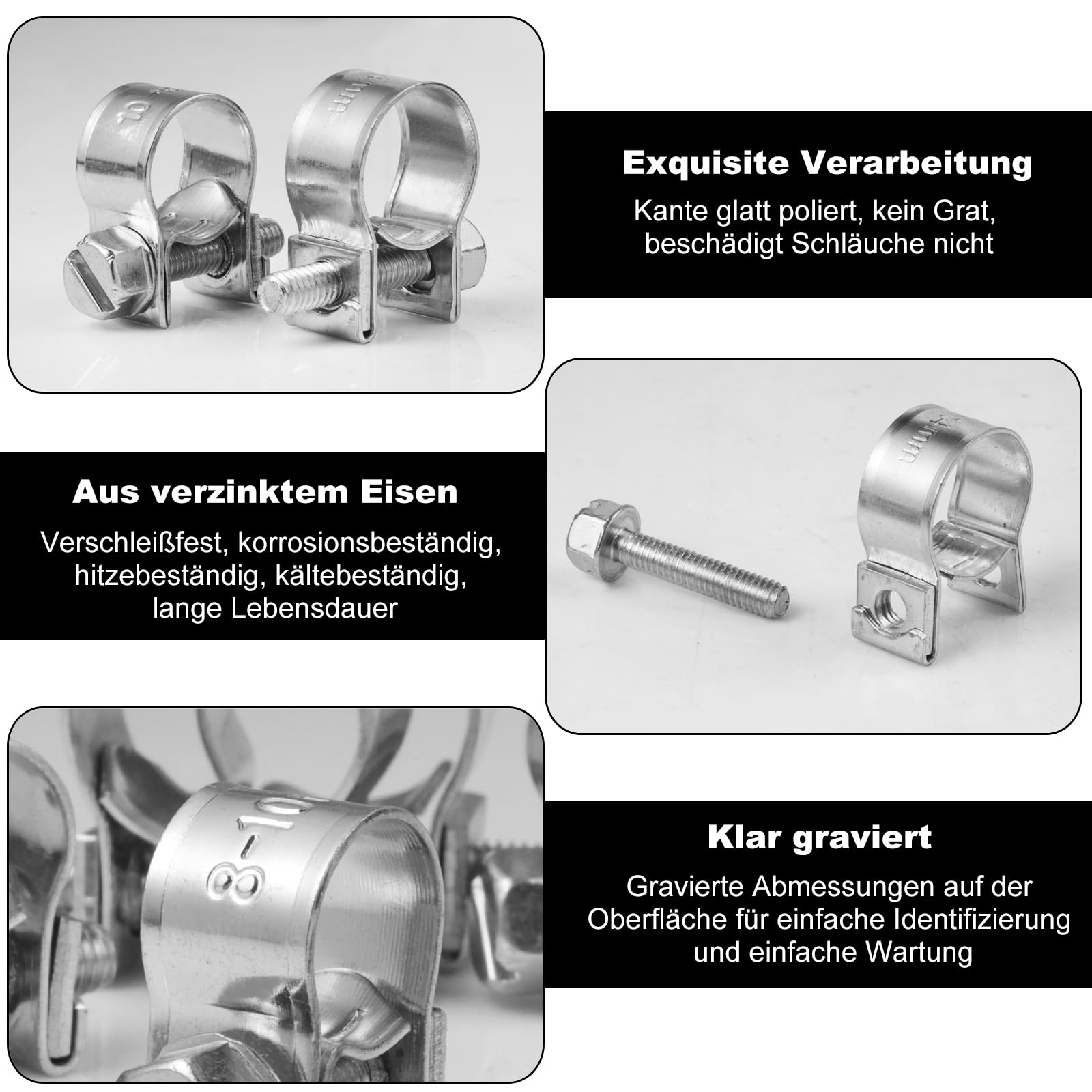 GYSRXS Mini Schlauchschellen Set - 35 Stück Verzinkte Schlauchklemmen 7-15mm