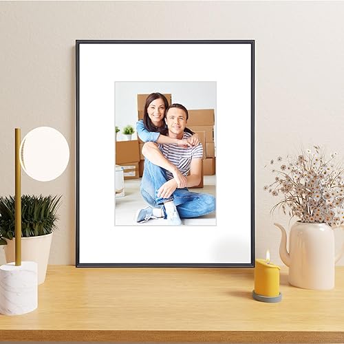 Miniatura 4 de Fkvat Juego de 2 portarretratos de 8 x 12 pulgadas, de metal fino cepillado de latón para pared y mesa, horizontal y vertical, sin paspartú para