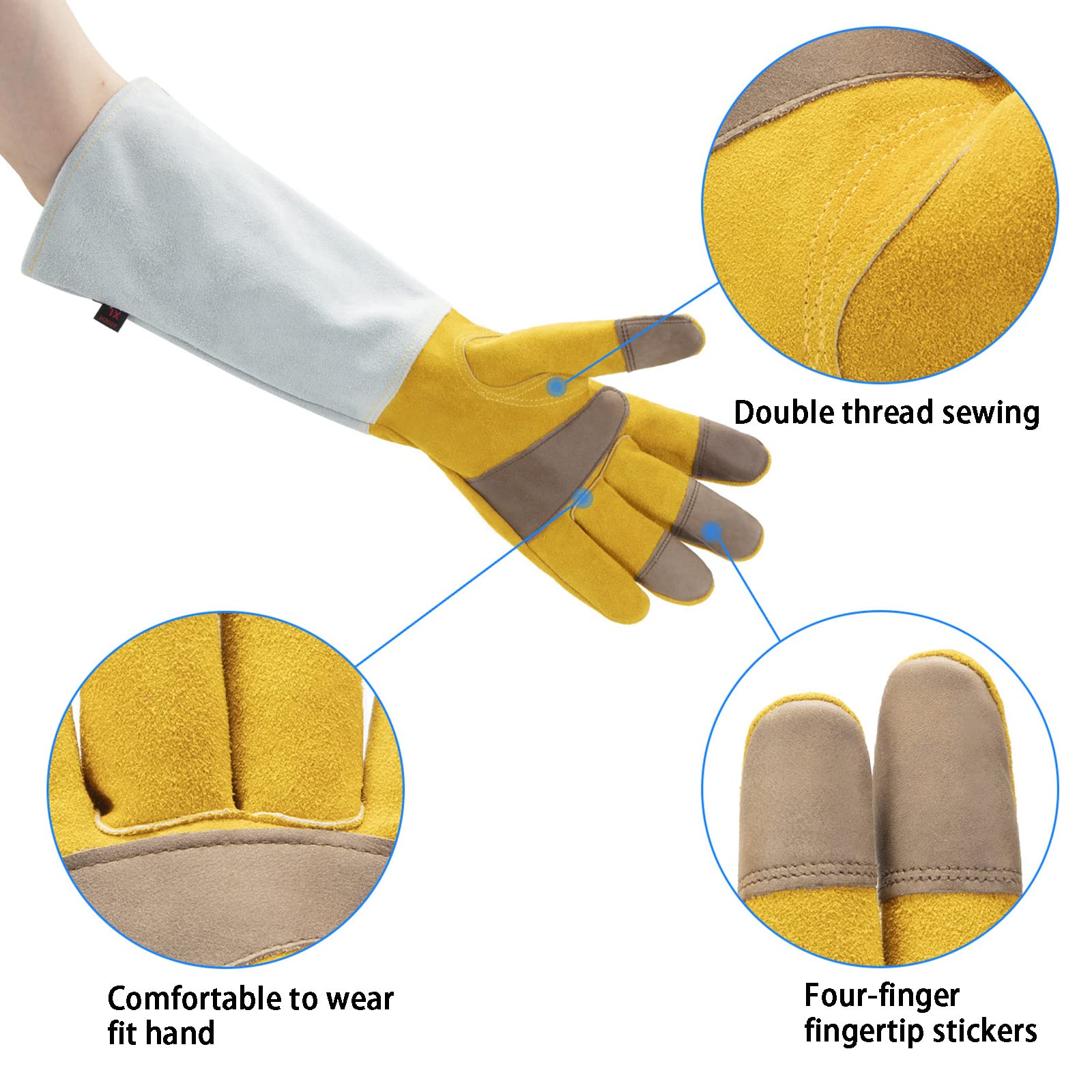 Leder Handschuhe mit Extra Langem Unterarm Schaft Arbeitshandschuhe Verstellbarer Handgelenk Gartenhandschuhe Dornensichere und Stichfeste