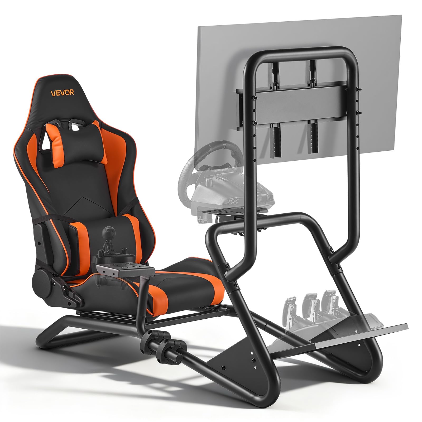 VEVOR Support de Volant de Course Cockpit de Simulateur de Conduite, Support d'Écran, Compatible Pédales Logitech G25, G27, G29, G920, G923, Thrustmaster T300RS, TX F458, T500RS, T3PA-PRO (F1/GT), CSR