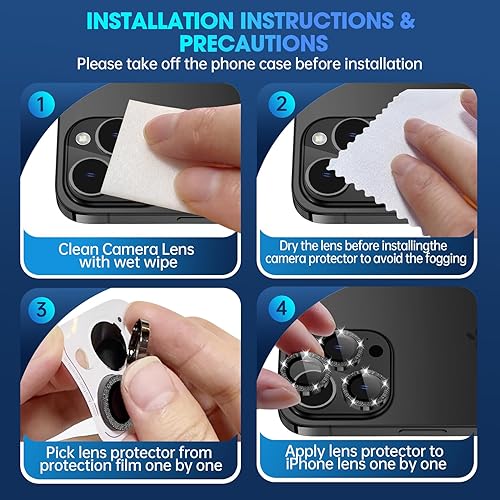 Miniatura 129 de Xfilm Protector de lente de cámara Bling para iPhone 14 Pro/14 Pro Max, dureza 9H a prueba de rayones, protector de anillo individual de metal