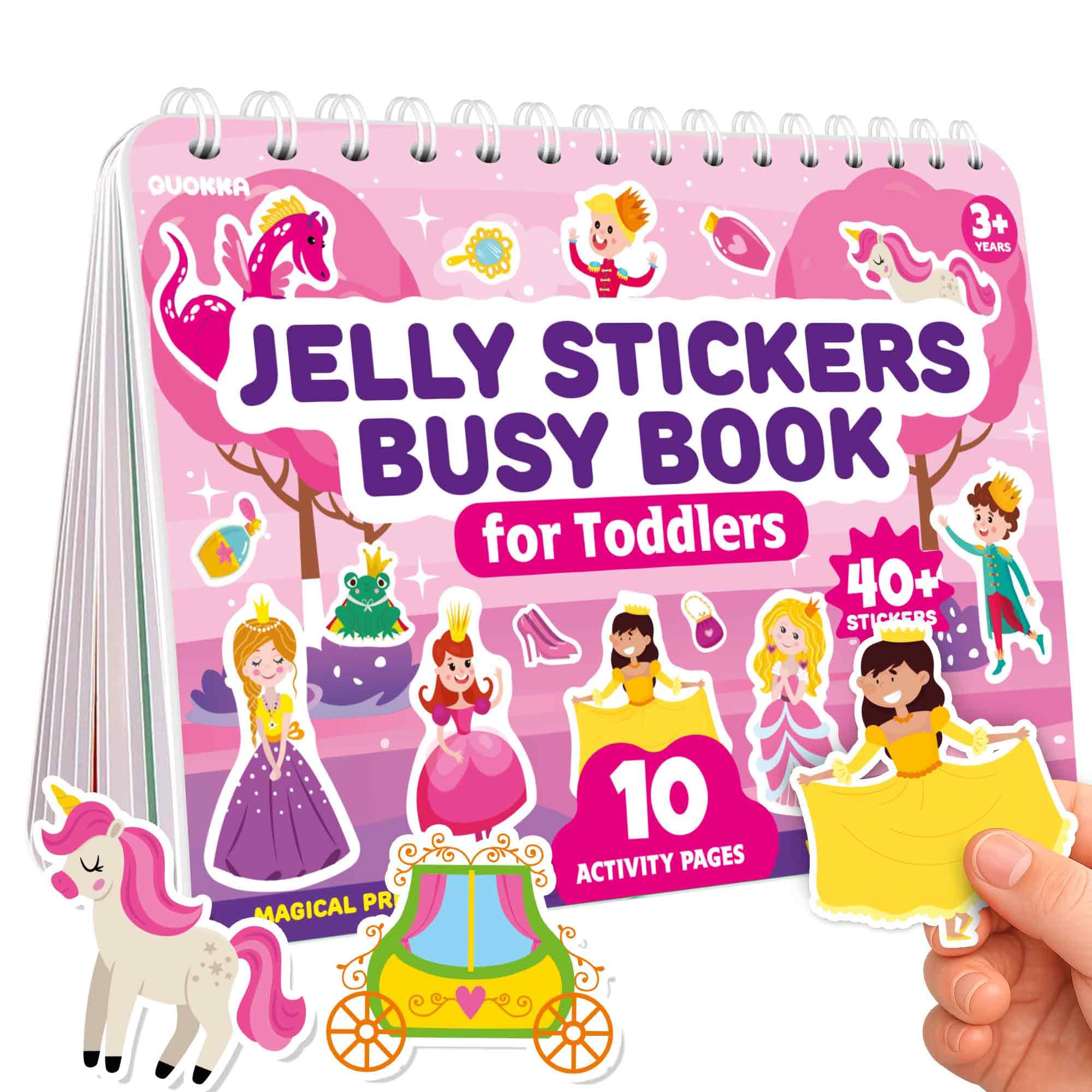 QUOKKA Toddler Jelly Stickers Workbook - 10 Fairy Tale Topics - 40+ Large Reusable Sticker Book for 2 3 Year Olds - Travel Toys for 3+ Year Olds - Waterproof Washable Aeroplane Activities for Kids — image 1