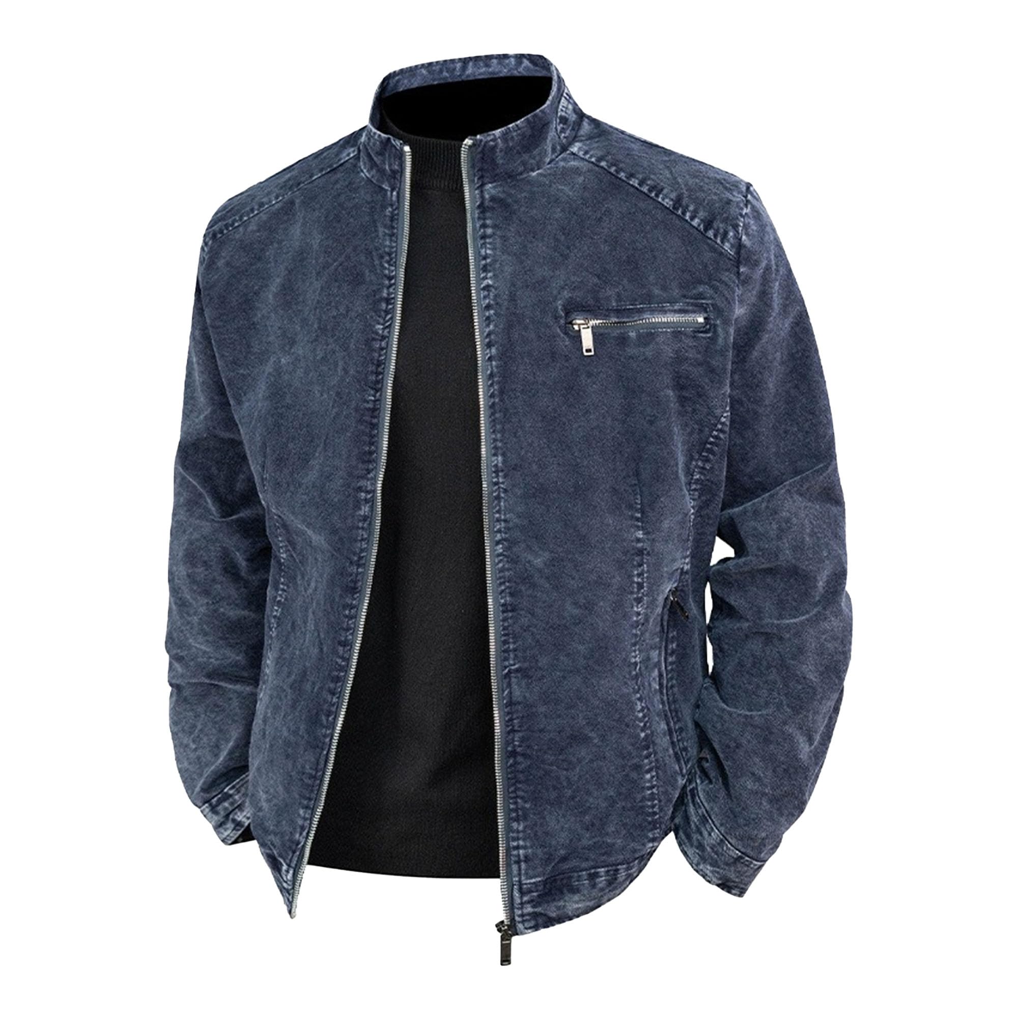 Męska kurtka dżinsowa ze stójką w trudnej sytuacji Moto Zipper Trucker