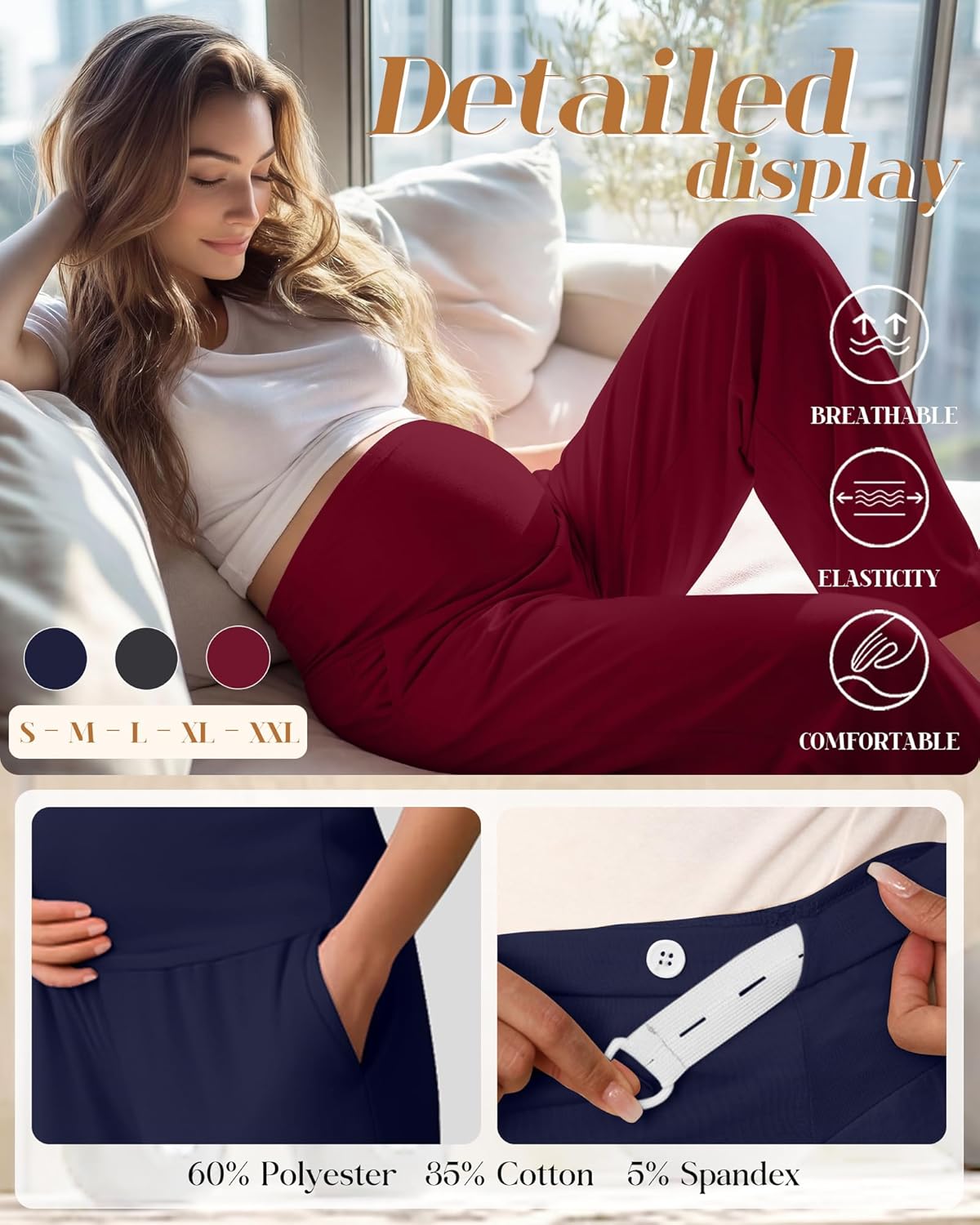 3 Pack Women's Maternity Pants Loose Wide Leg Pregnancy Sweatpants Over The Belly Lounge Pants Pajama with Pockets