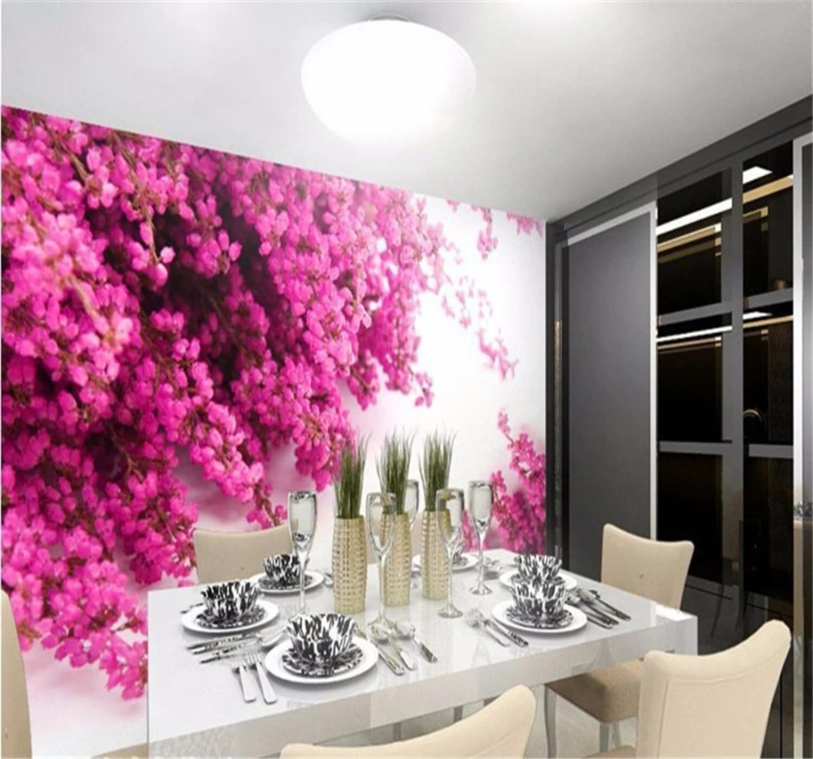 Wallpaper-3D-Xlm 300Cm×210Cm(B×H) Simple Three Dimensional Beautiful Pink Flowers 3D Wallpaper Easy Install Feature Office Living Room Sofa Bedroom Tv Background Wall Decoration-300Cm×210Cm