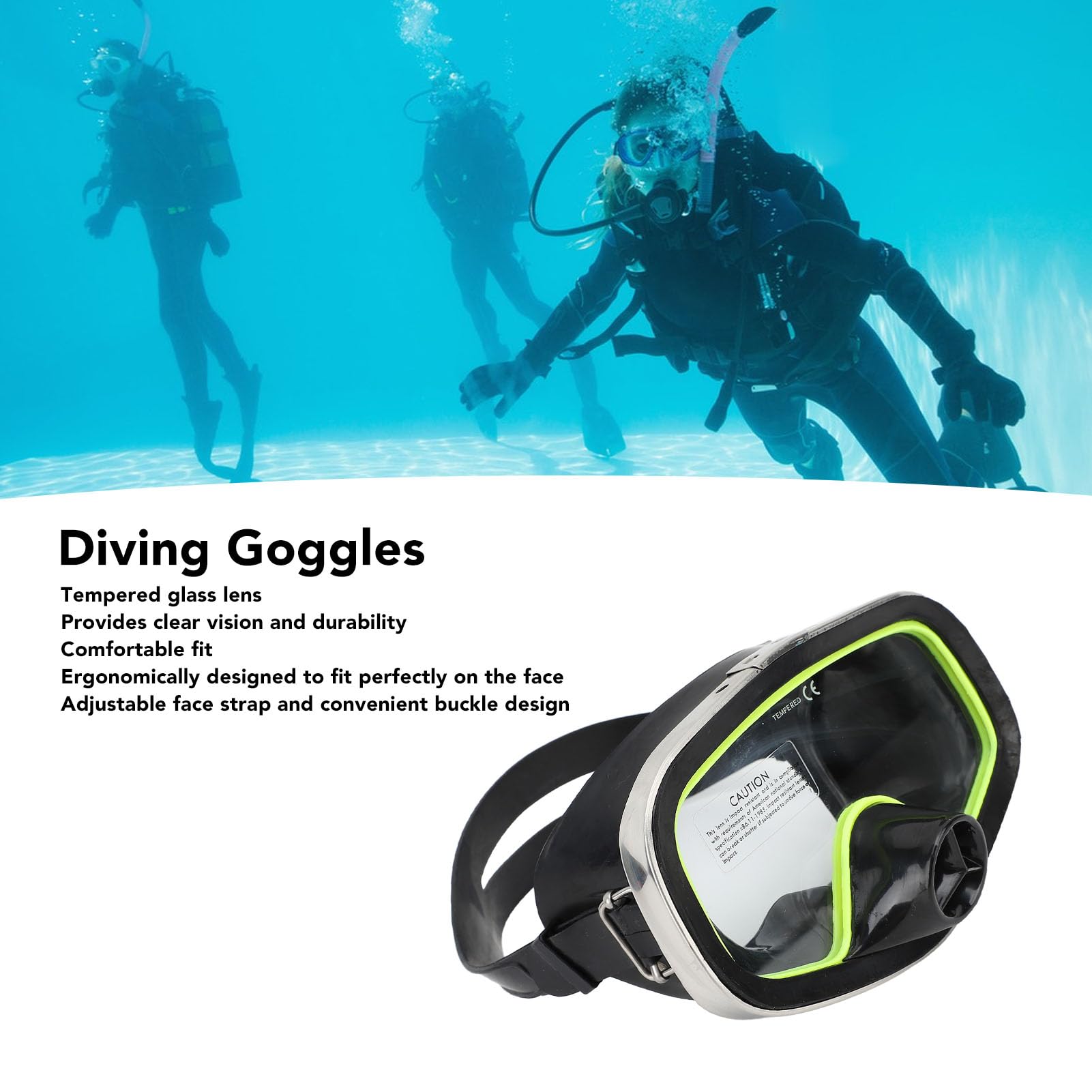 Taucherbrille, wasserdichte Silikon-Unterwasserbrille mit Gehärteter Glaslinse und Klarer Sicht, Kratzfeste, Bequeme Schutzbrille Zum Schnorcheln, Schwimmen, Tauchen