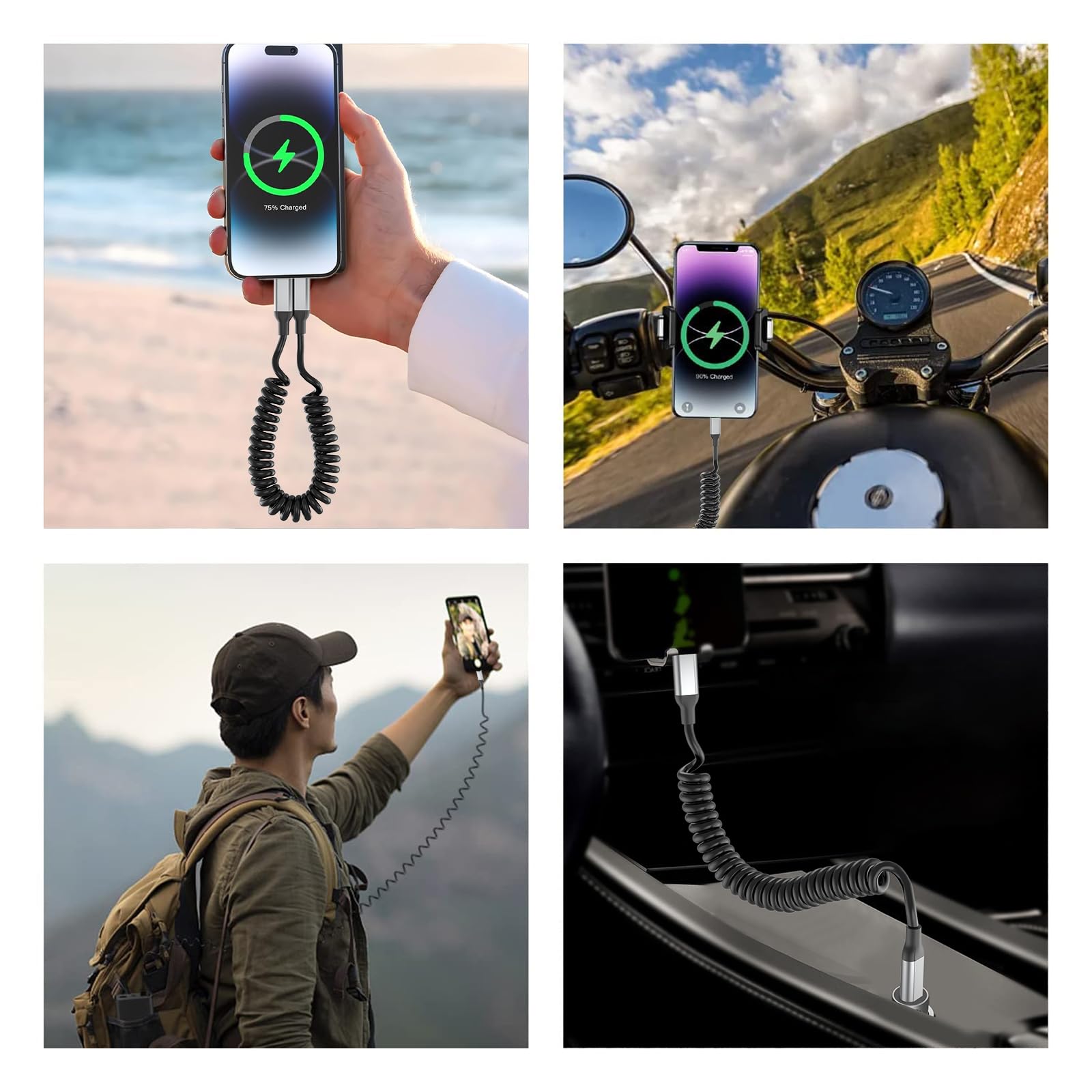Acecene Cavo a spirale da USB C a Lightning [2 pezzi], MFi Certified Carplay cavo di ricarica iPhone corto, 2.4A USB C a Lightning per iPhone 14 13 12 11 Pro Max X XS XR 8 7 6 Plus SE – Nero