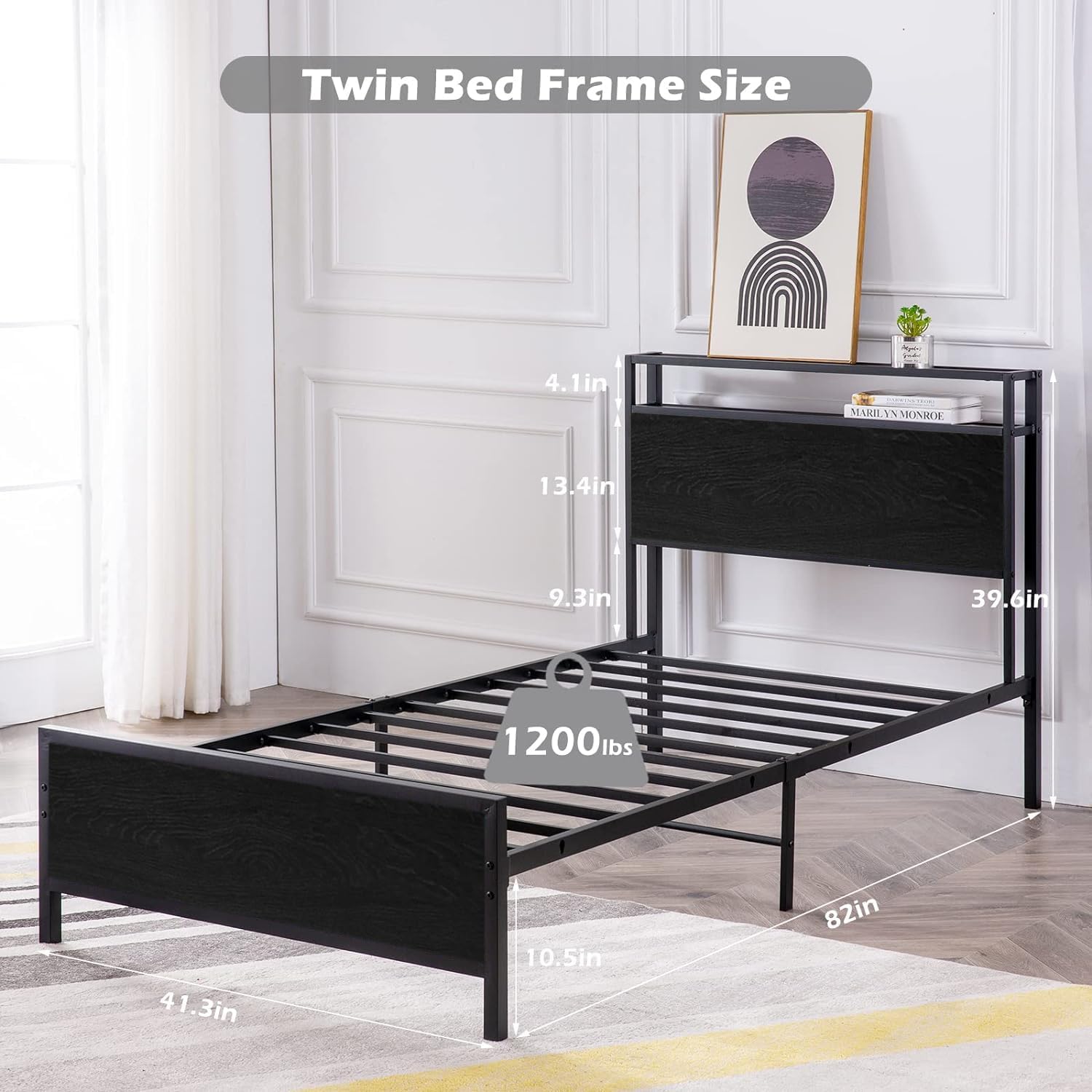 GAZHOME Twin Bed Frame dimensions and 1200 lbs load capacity