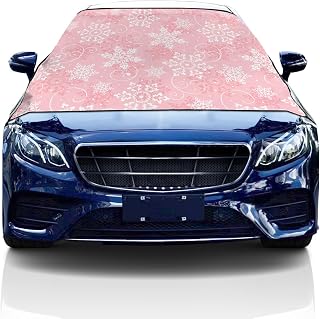Windshield Cover for Ice and Snow, Car Windshield Snow Cover, Waterproof Snow Protector Covers with Side Mirrors Cover,Christmas White Snowflake Texture Pink Car Window Covers for Vans Suvs 57x47 Inch