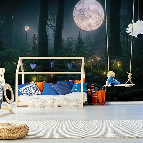 Miniatura 5 de Murales de pared modernos 3D de cuento de hadas oscuro, bosque de fantasía, bosque nocturno, paisaje mágico, brillo mágico, papel tapiz autoadhesivo