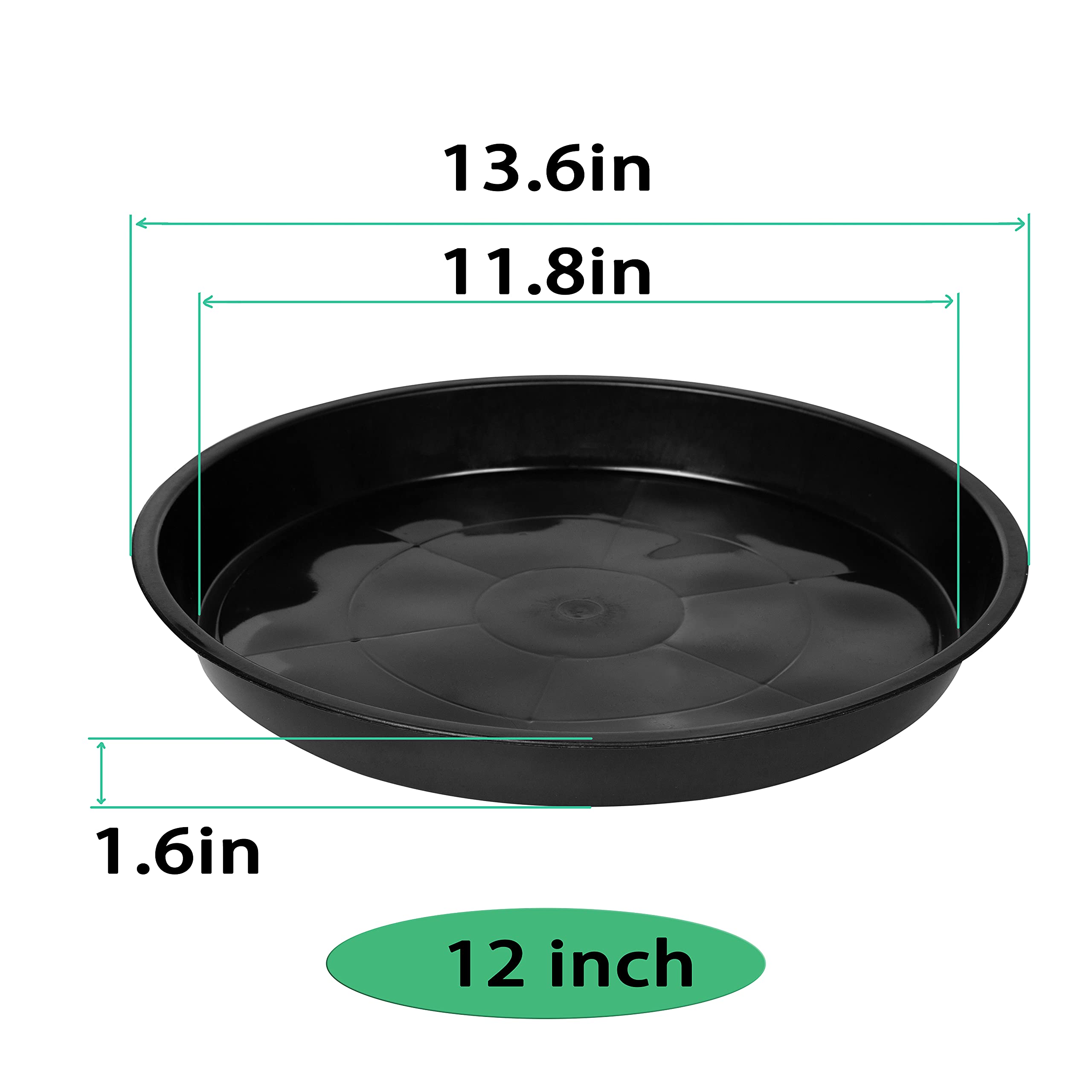 Pflanzuntersetzer von 6 Stück, schwarz, 30.5 cm, Pflanzschale, Pflanzschale für Töpfe, Kunststoff-Pflanzuntersetzer für drinnen und draußen, Blumentopf-Untersetzer