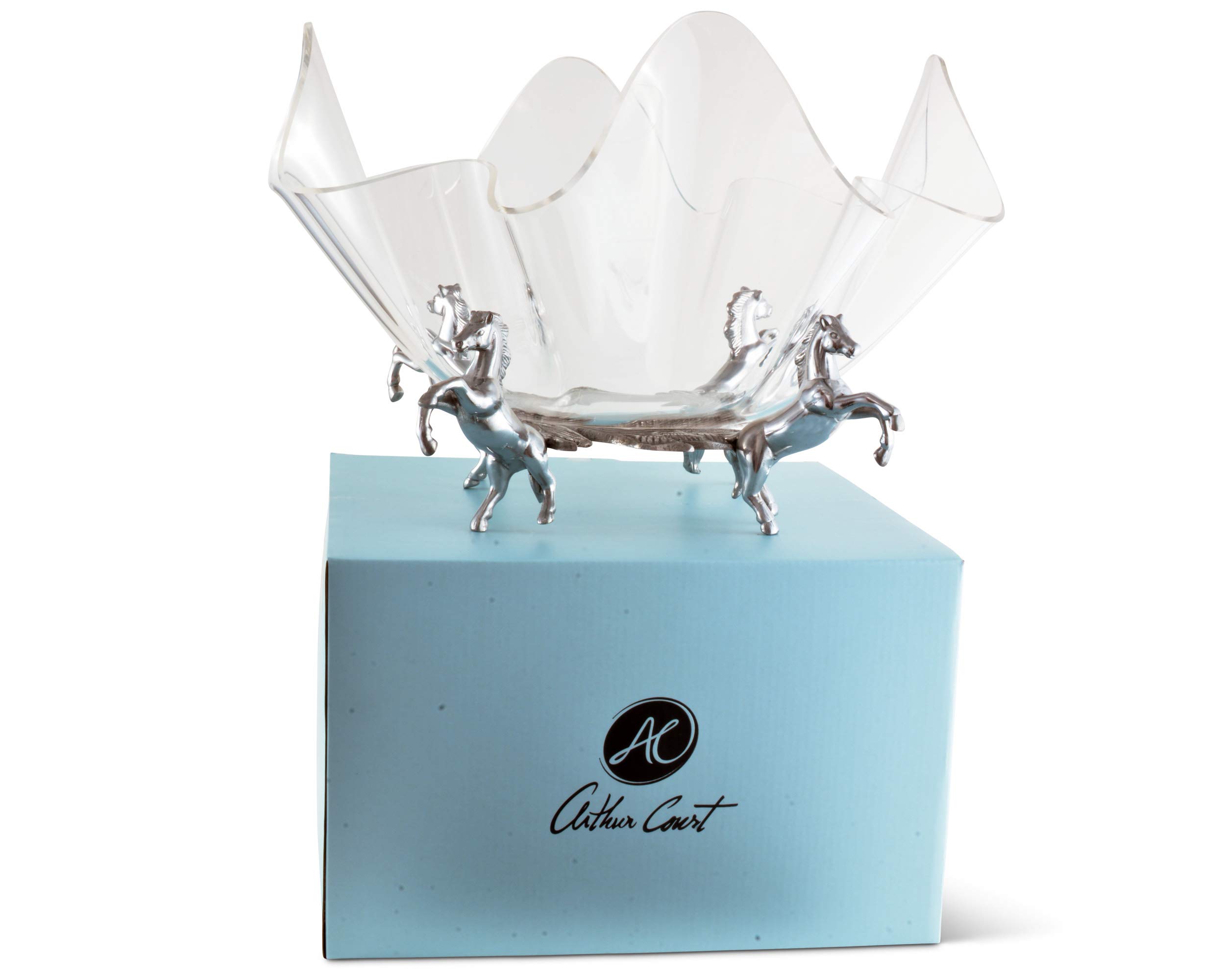 Arthur Court Designs Aluminum Horse Stand with Acrylic Bowl | 14" Diameter Serving Centerpiece