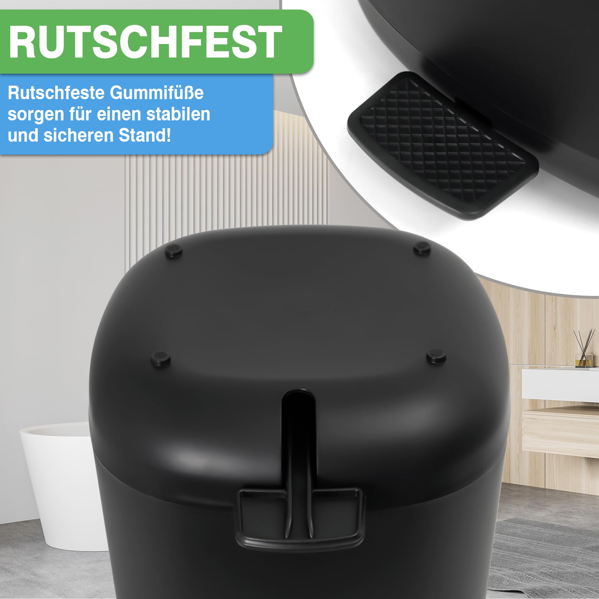 YourCasa Mülleimer Bad [5L] - 30% weniger Plastik - Badeimer - Kosmetikeimer Badezimmer Klein - Badmülleimer mit Deckel und Softclose – Abfalleimer Toilette WC - herausnehmbaren Inneneimer (Schwarz)