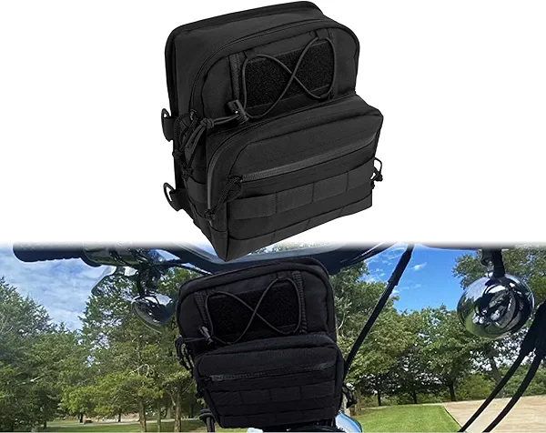 Motorcycle Handlebar Bag Front Fork Storage Bag Compatible with Harley Dyna Street Bob FXBB Softail Sportster Cruiser Black