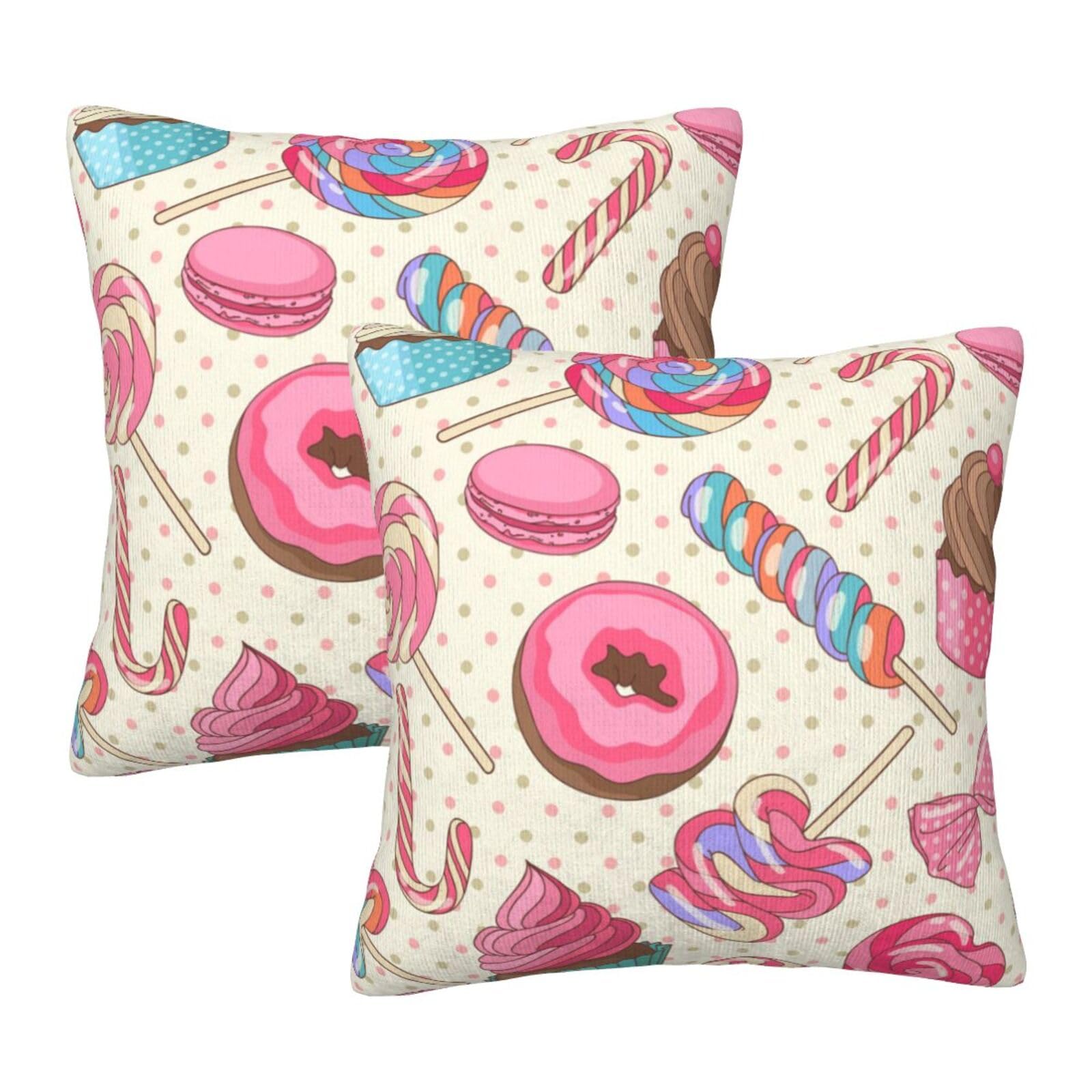 Taie d'oreiller Sweet Lollipop Cupcake lot de 2 housses carrées pour coussin de canapé