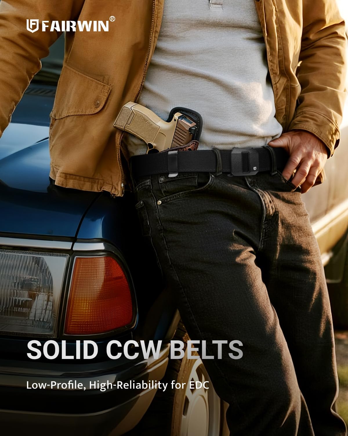 Fairwin Tactical Gun Belt, Ratchet CCW EDC Stiff Heavy Duty Work 1.5" Battle Concealed Carry Rigid Patented Nylon Men Belts - Image 3